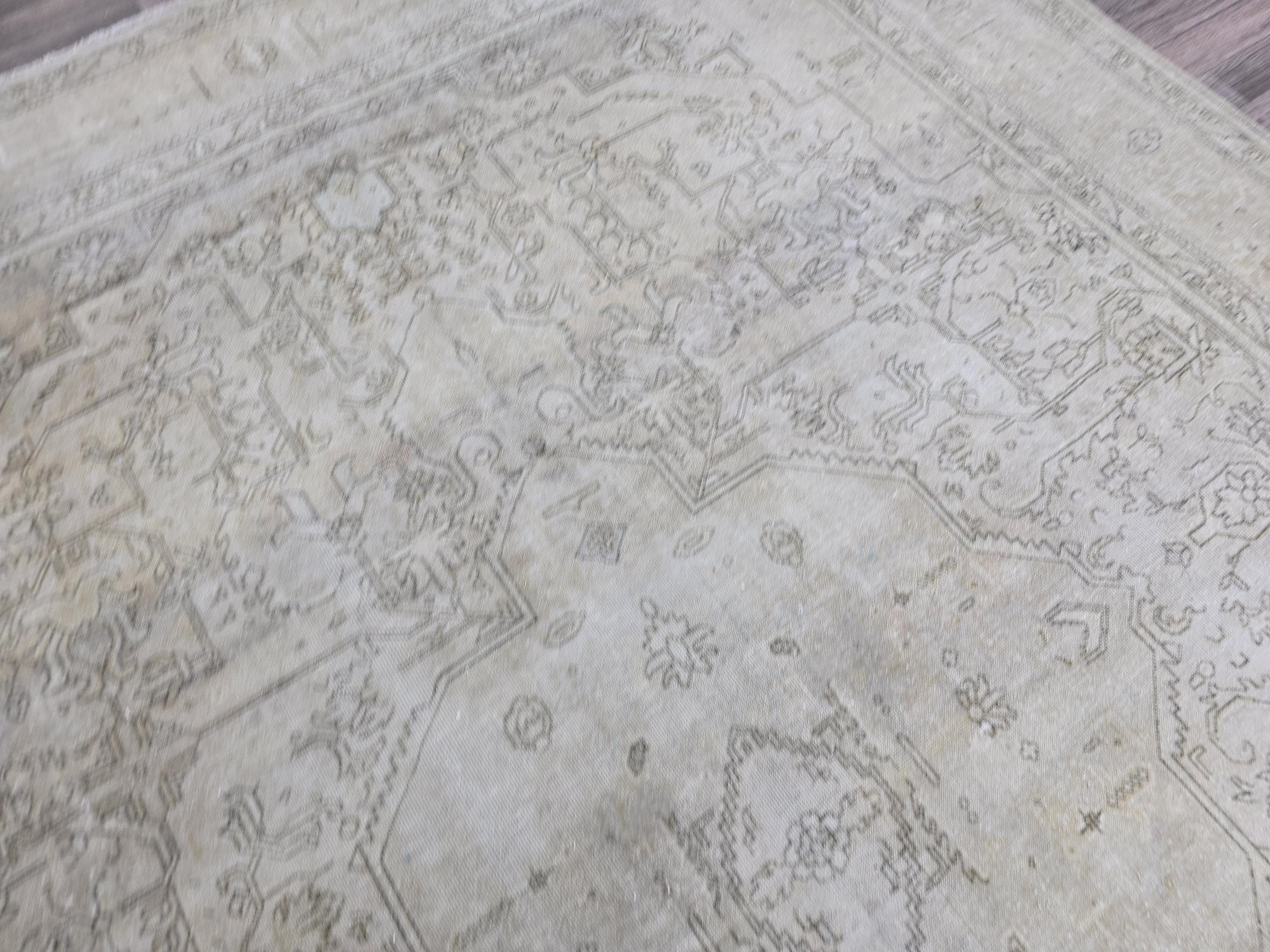 Extra Large Hand-Knotted Wool Rug: 9.5x12.6 ft Distressed Turkish Oriental Carpet