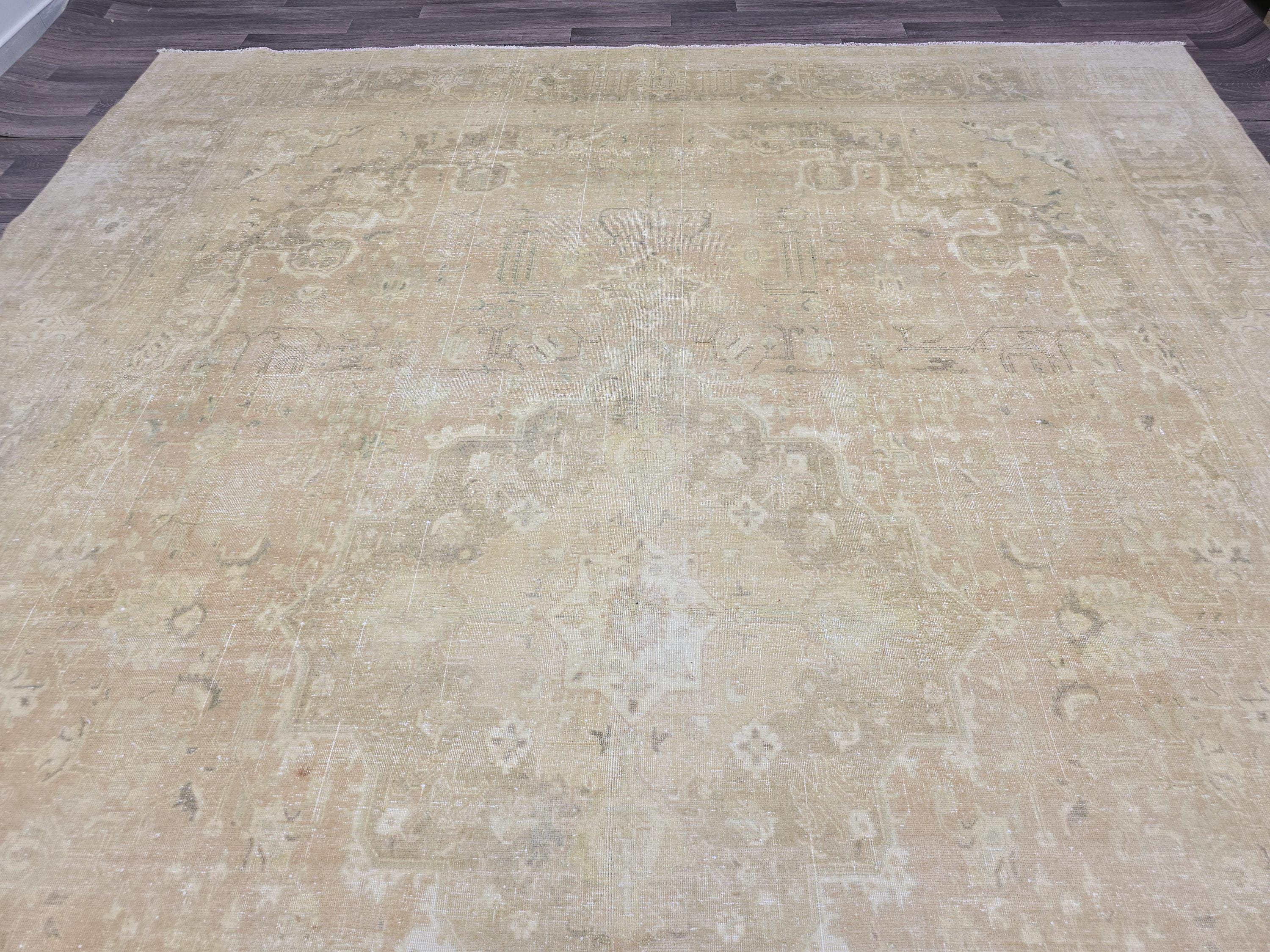 Large Vintage Oushak Rug: 10x12 Handwoven Wool Turkish Carpet