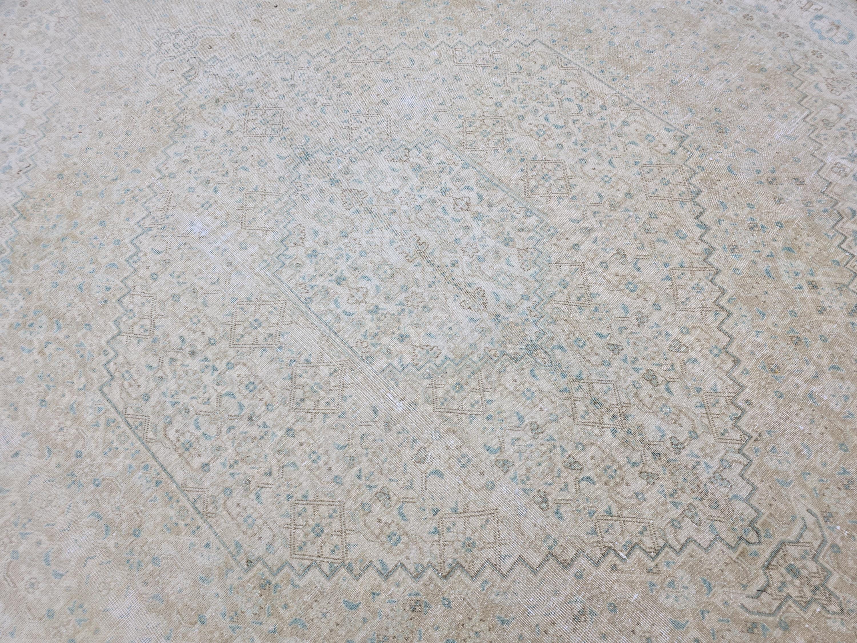 10x12 Muted Vintage Oushak Area  Rug Geometric Cream Beige Sage Green Brown
