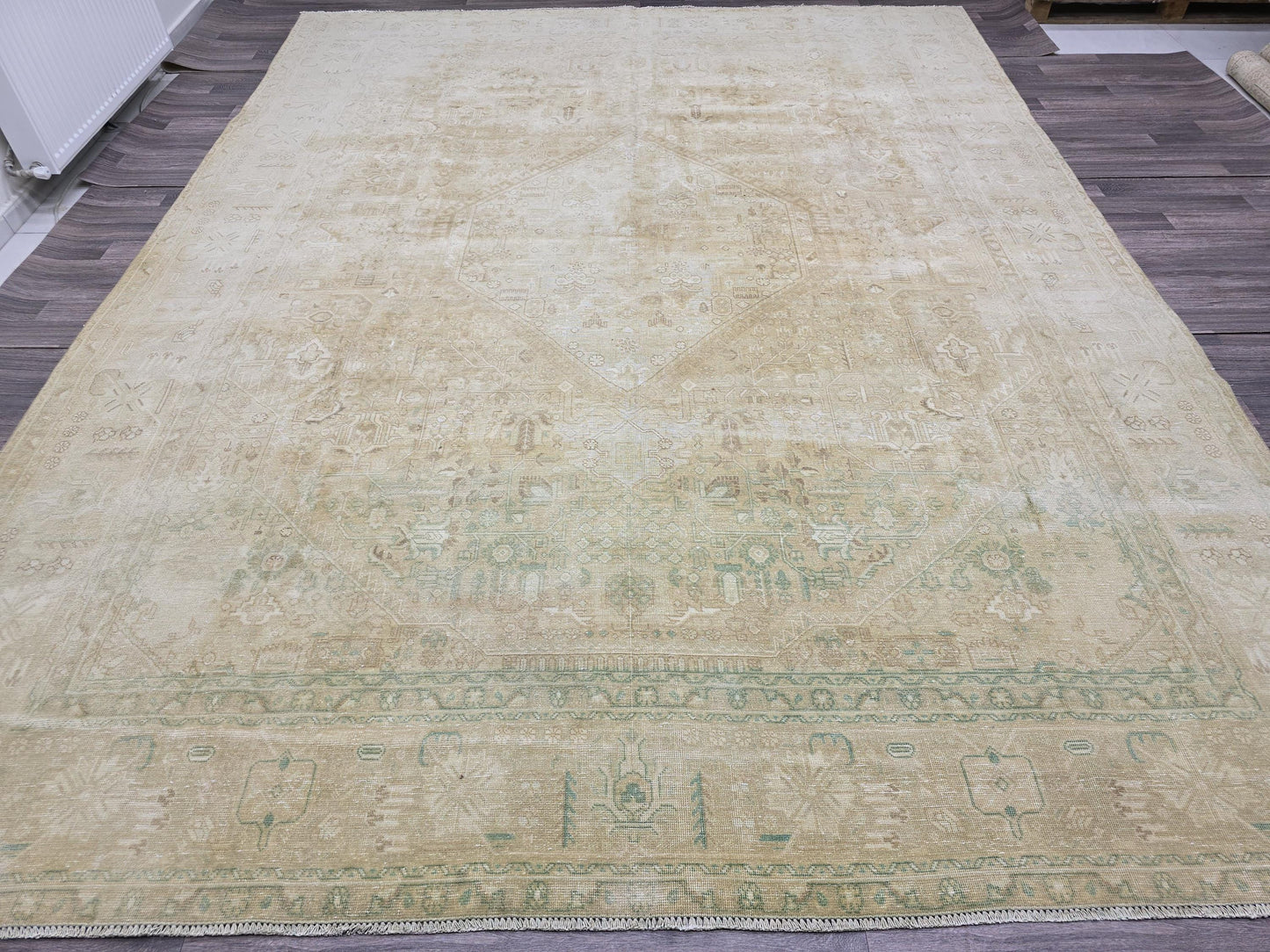 9x12 Heriz Rug, Neutral Vintage Rug, Antique Oriental Wool Rug, Living Room Rug, Large Area Rug, Dining Room Rug, Geometric Rug