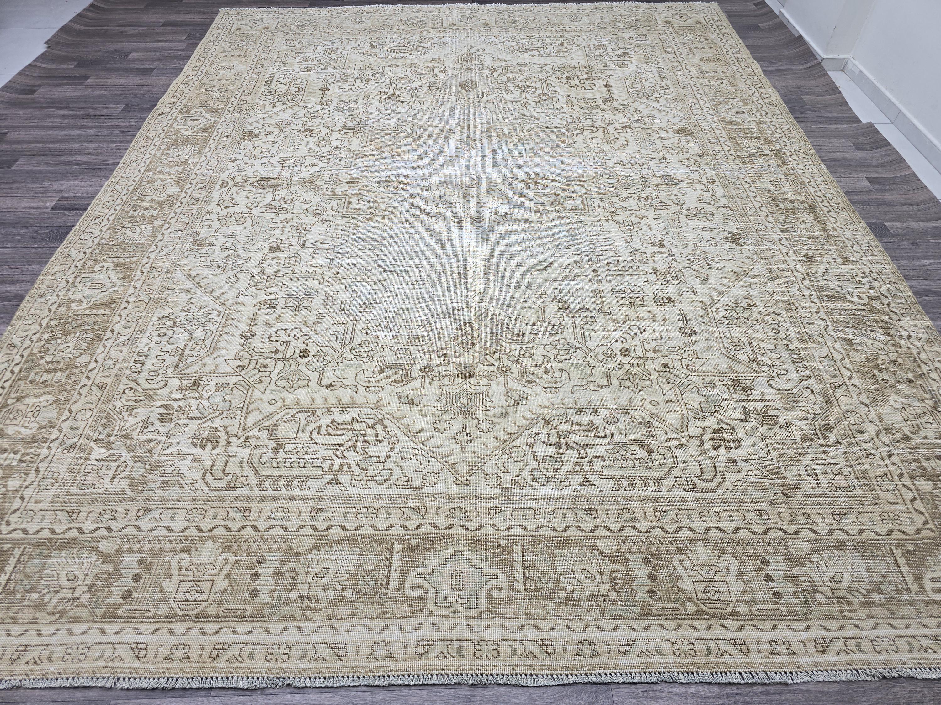 Oversize Hand-Knotted Wool Oushak Rug: 9.65x12.20 ft Vintage Turkish Area Rug