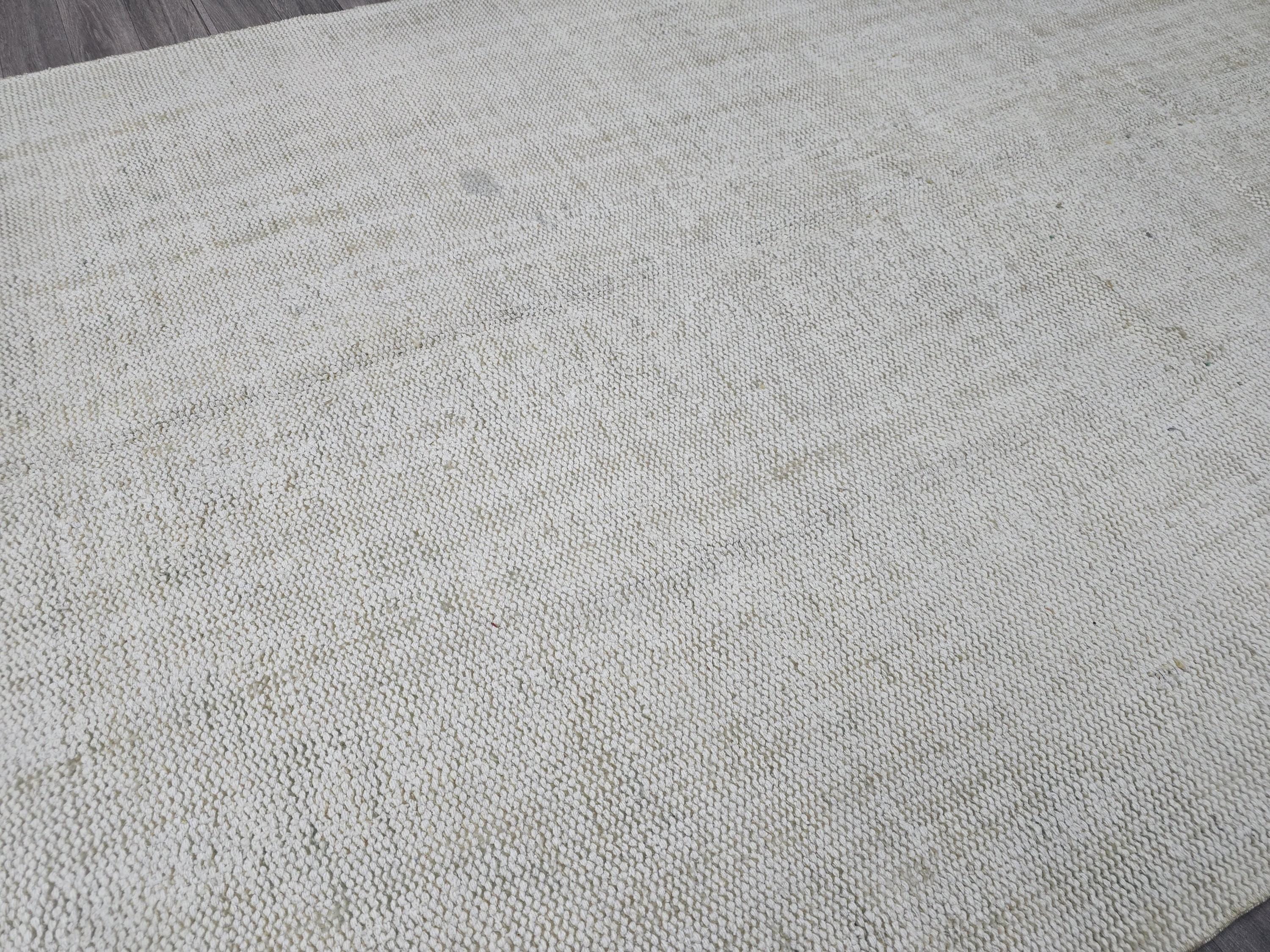 Vintage Handwoven Wool Rug: 5.4x8.6 ft Neutral Oushak Carpet