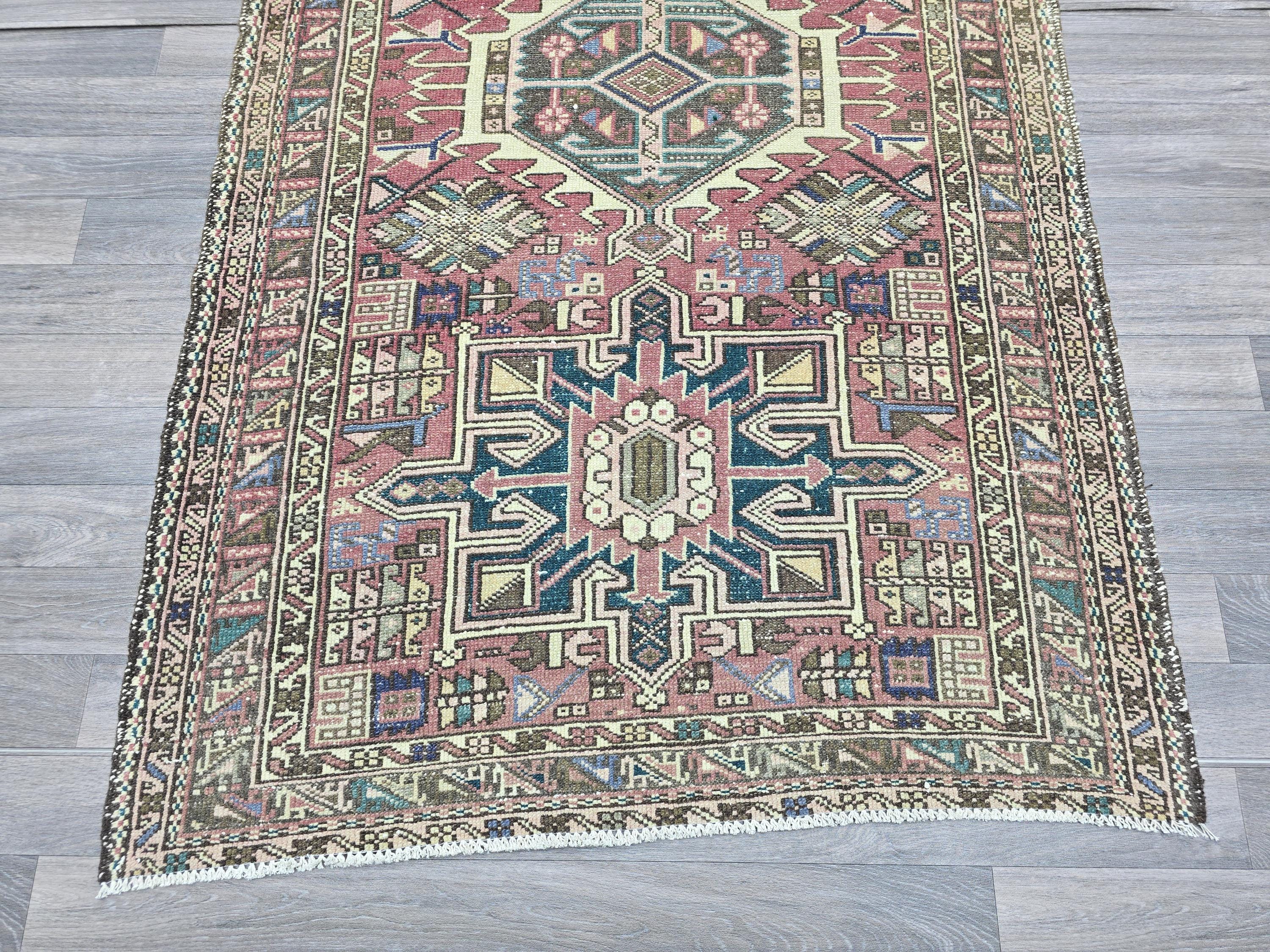 Vintage Oushak Wool Runner Rug: Hand-Knotted Turkish Hallway Carpet (3.85x12.10 ft)