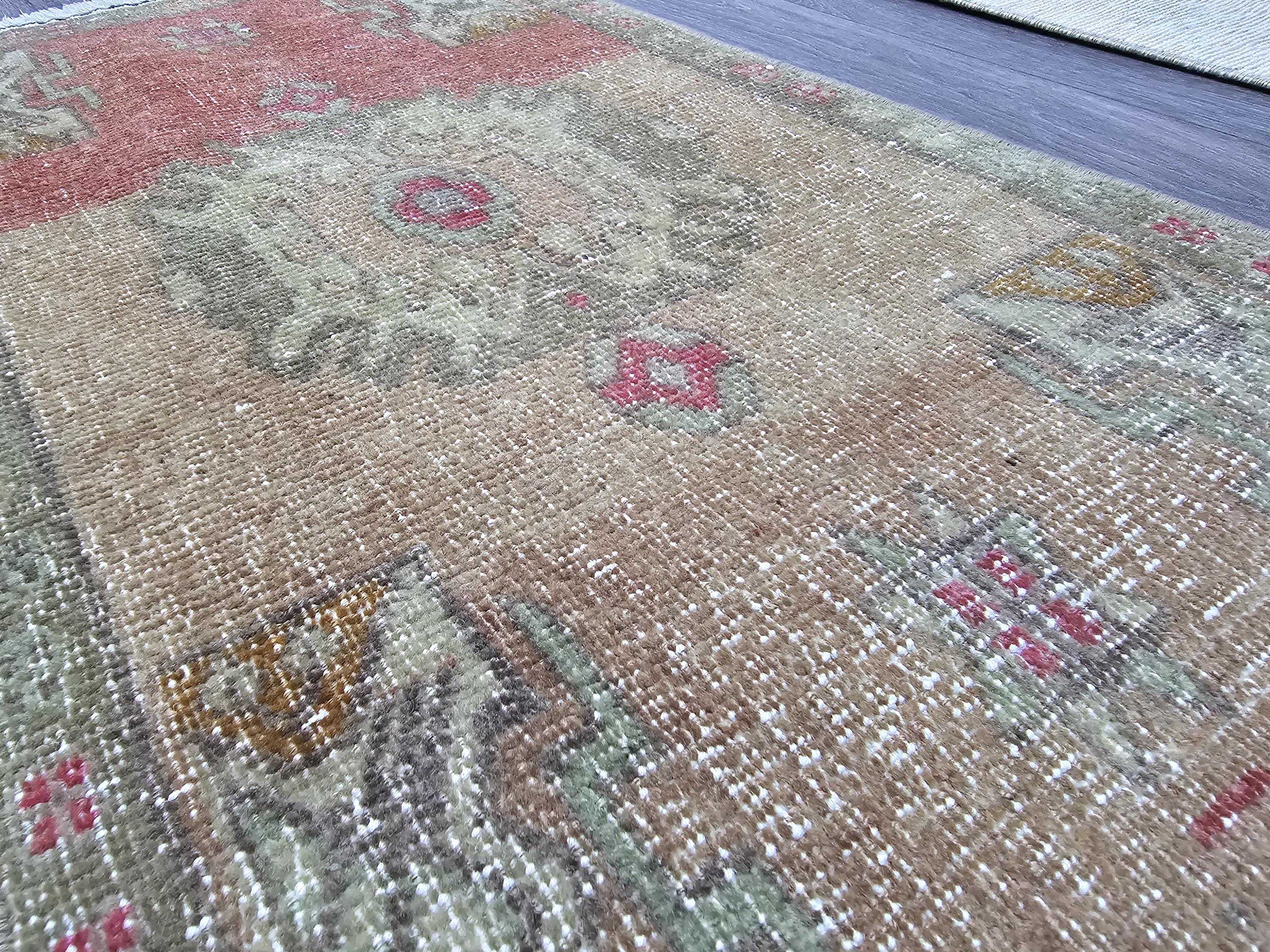 Handwoven Vintage Doormat 19x35 inches – Turkish Accent Rug in Warm Earthy Tones for