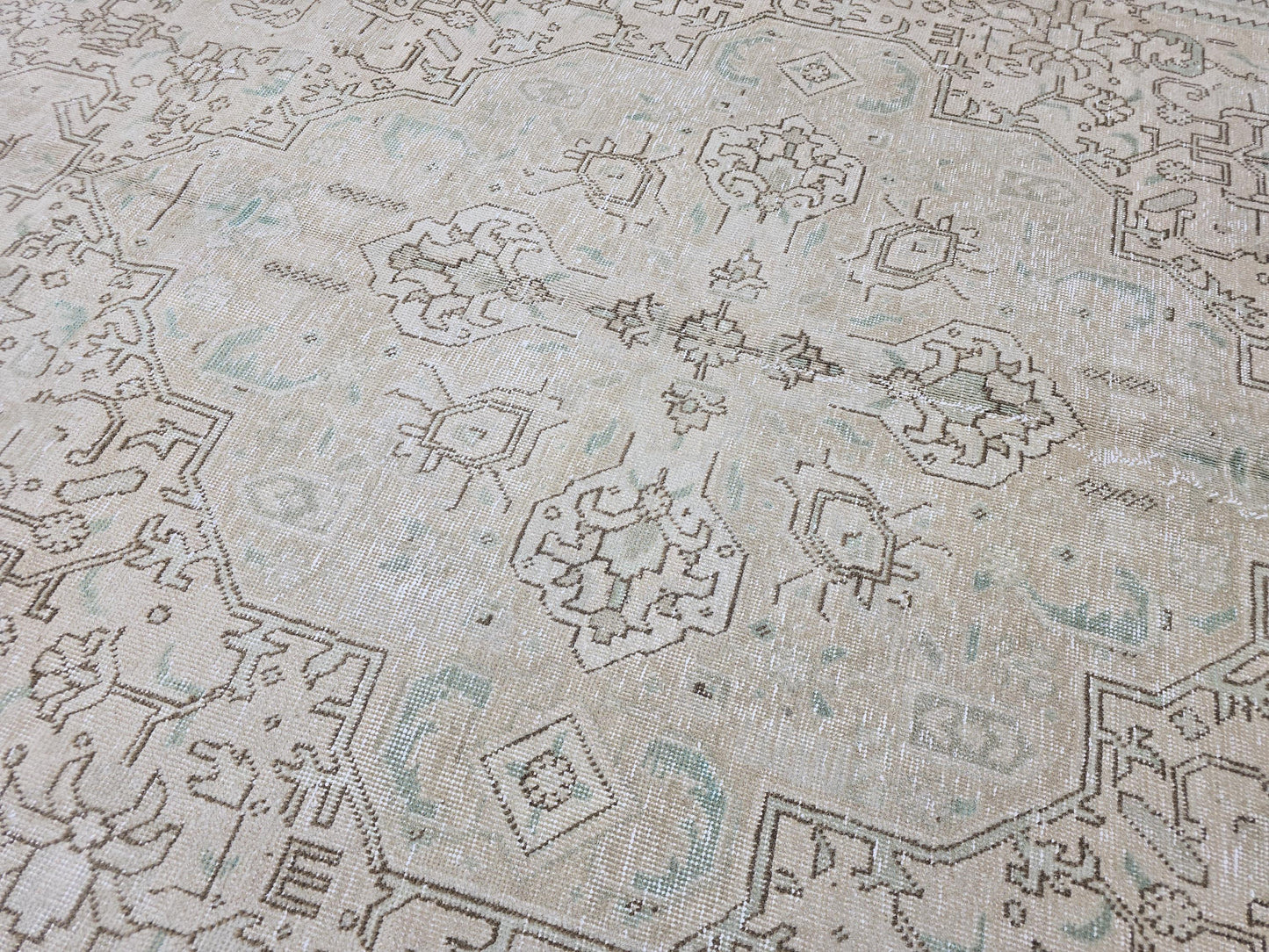 9x12 Vintage Heriz Rug: Neutral Oriental Wool, Large Area Rug