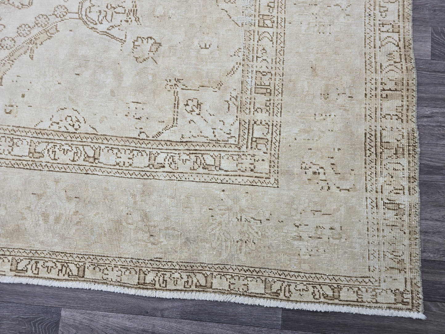 9x12 Vintage Turkish Rug Oushak | Beige Cream Large Area Carpet Handmade Wool Rug