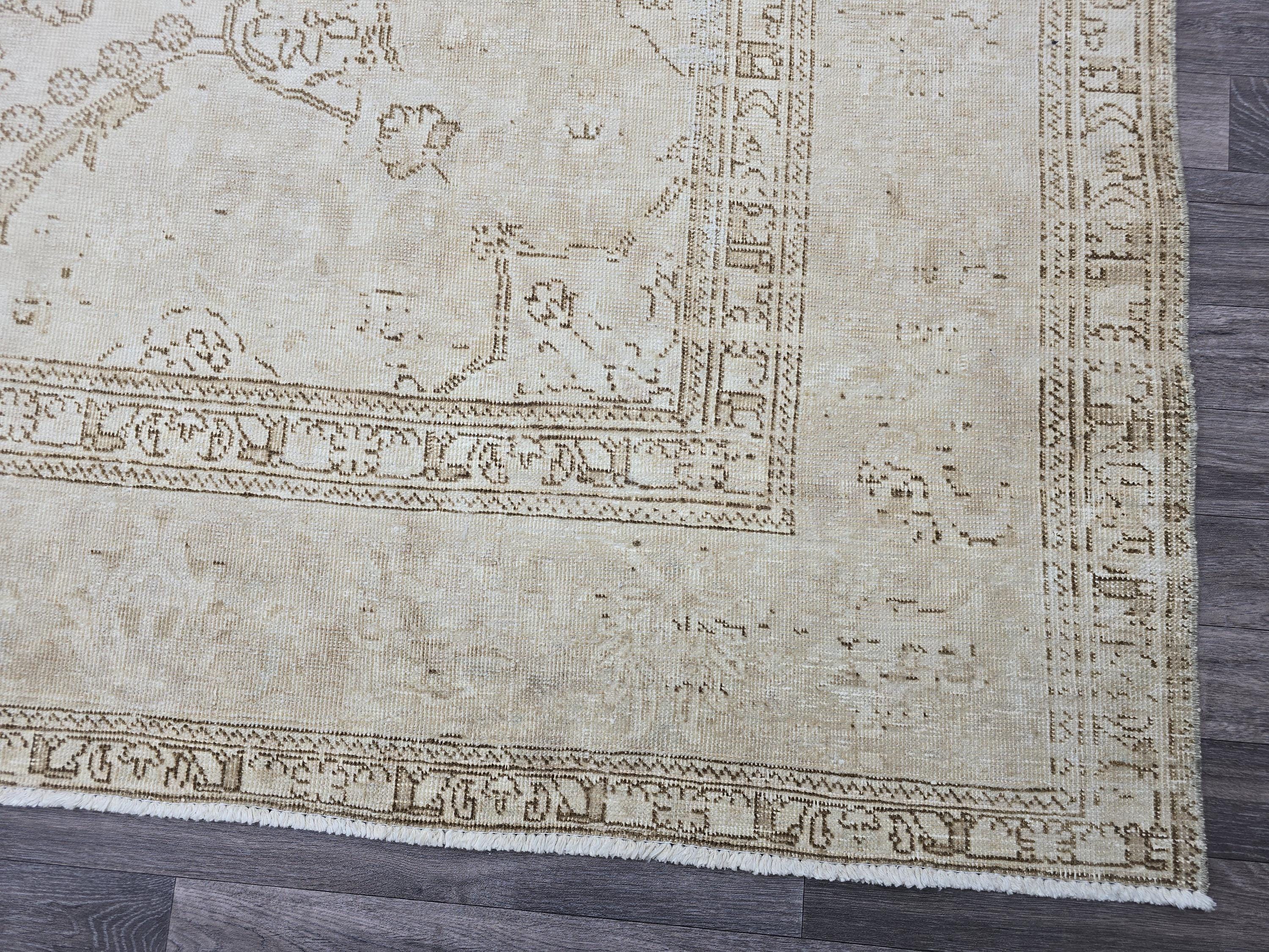 9x12 Vintage Turkish Rug Oushak | Beige Cream Large Area Carpet Handmade Wool Rug