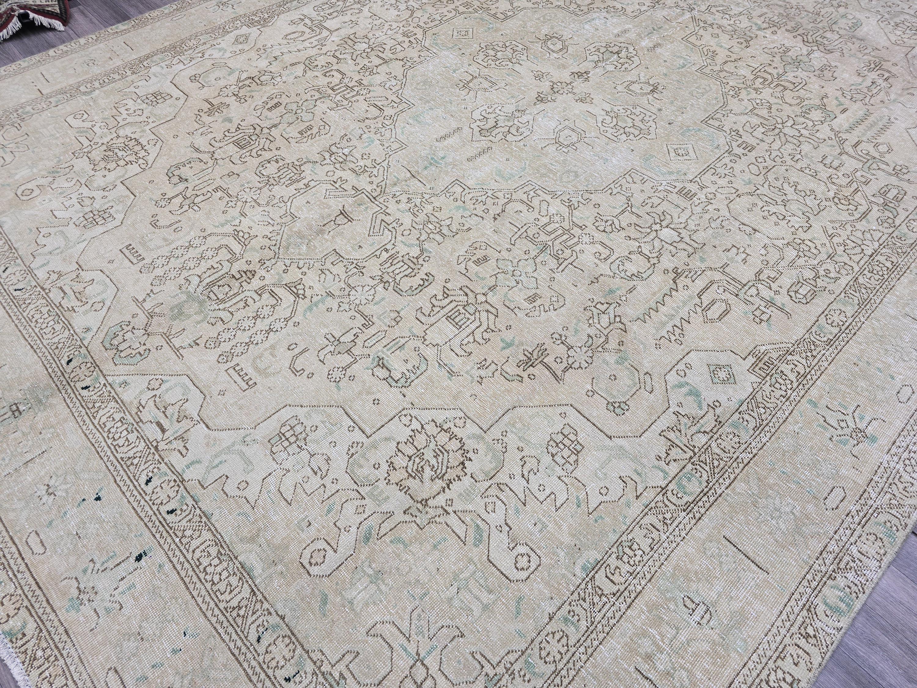 9x12 Vintage Oushak Rug: Hand-Knotted Turkish Wool, Neutral Boho Decor