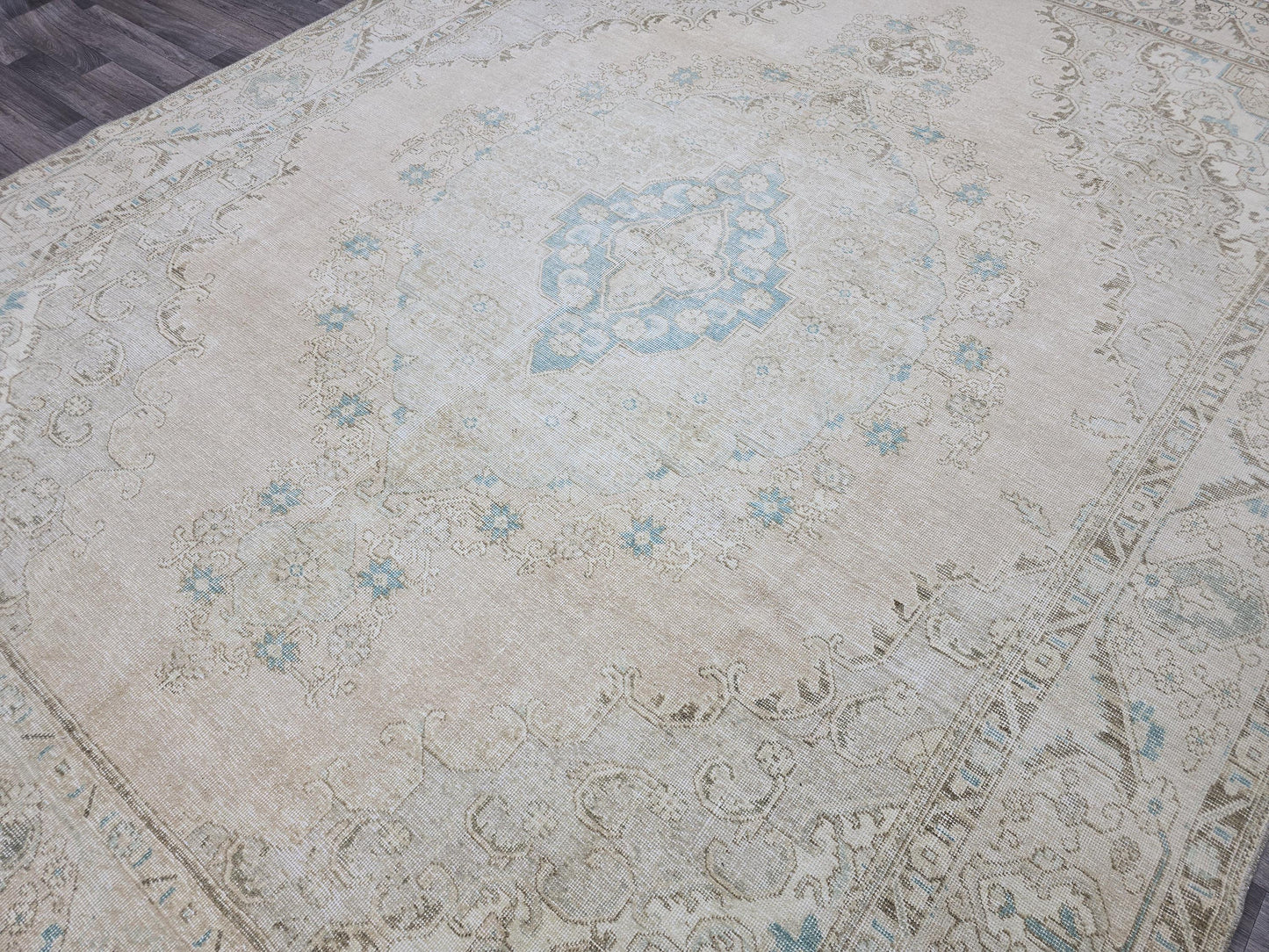 9x12 Faded Turkish Area Rug/ Neutral Vintage Rug/ Distressed Oushak Rug/ Oriental Carpet/ Antique Rug/ Natural Wool Rug /9.50x12 feet