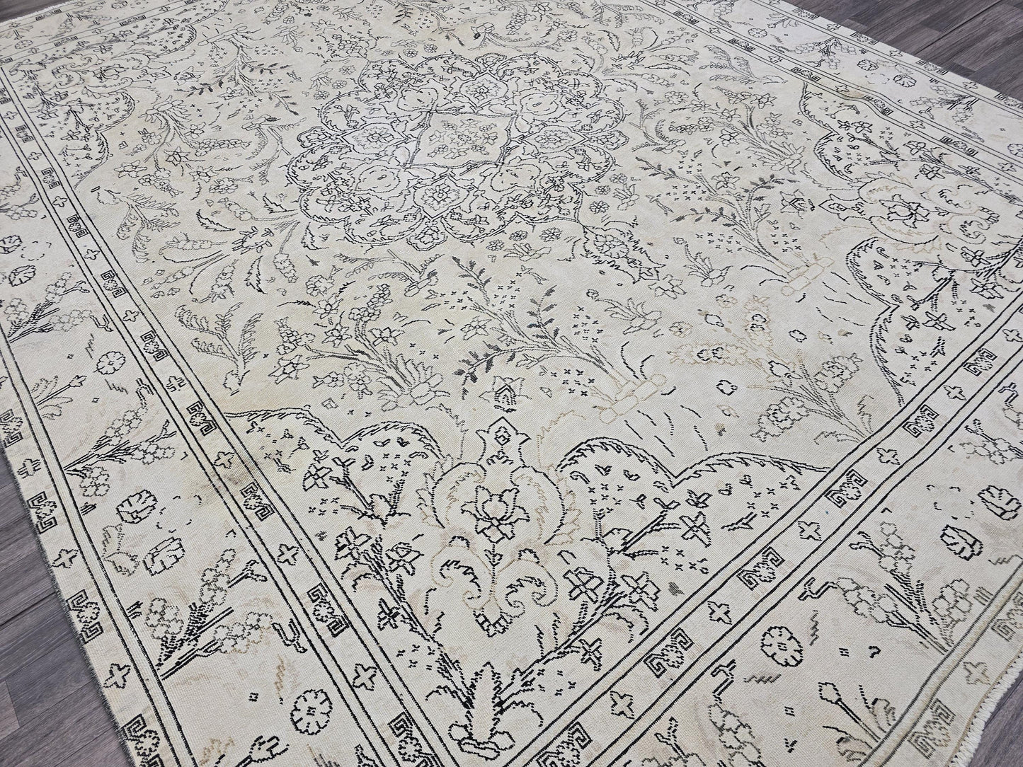 Vintage Rug 10x12 - Oversize Muted Vintage Cream Turkish Area Rug - Neutral Oriental Carpet