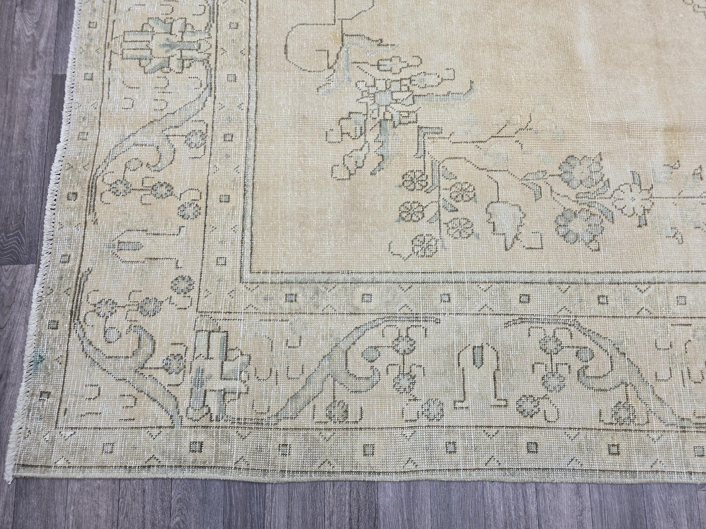 9x12 Turkish Vintage Rug Cream Oushak Handwoven Wool Area Carpet Pale Blue Medallion