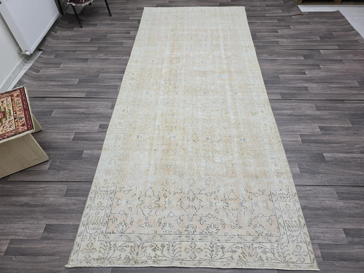 5x12 Vintage Turkish Runner Rug 5x12 Beige Pink Faded Oushak Runner Hallway Carpet Long Distressed Runner
