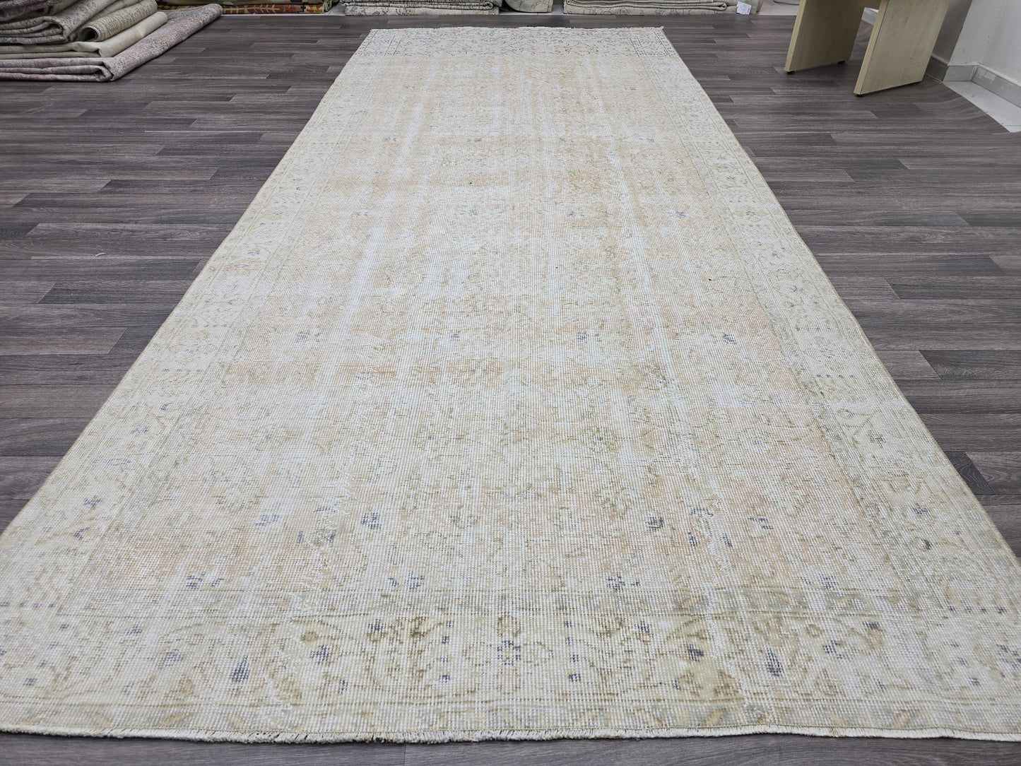 5x12 Vintage Turkish Runner Rug 5x12 Beige Pink Faded Oushak Runner Hallway Carpet Long Distressed Runner