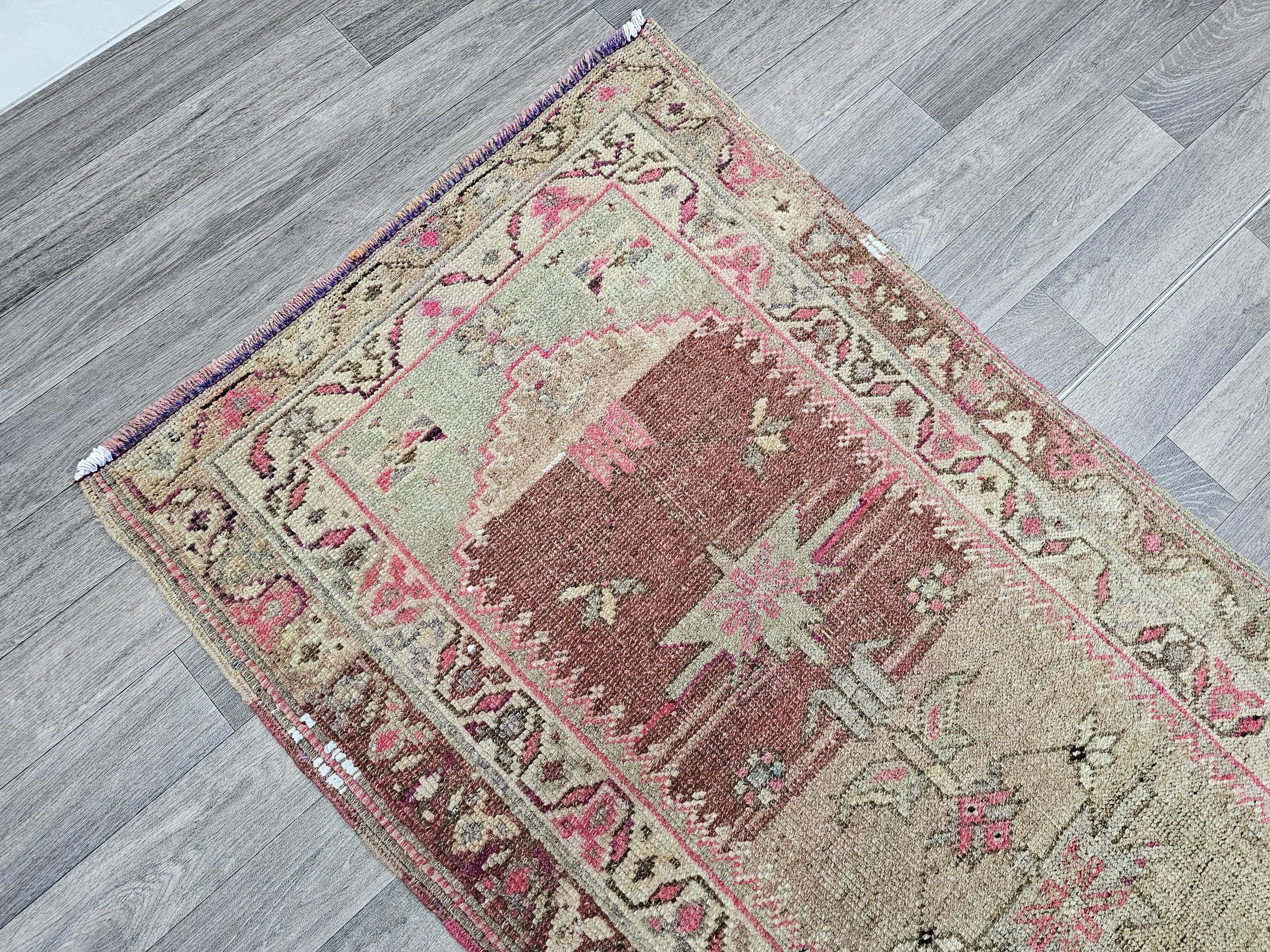 Vintage Turkish Wool Runner Rug: 3x12 Pastel Tribal Hallway Rug