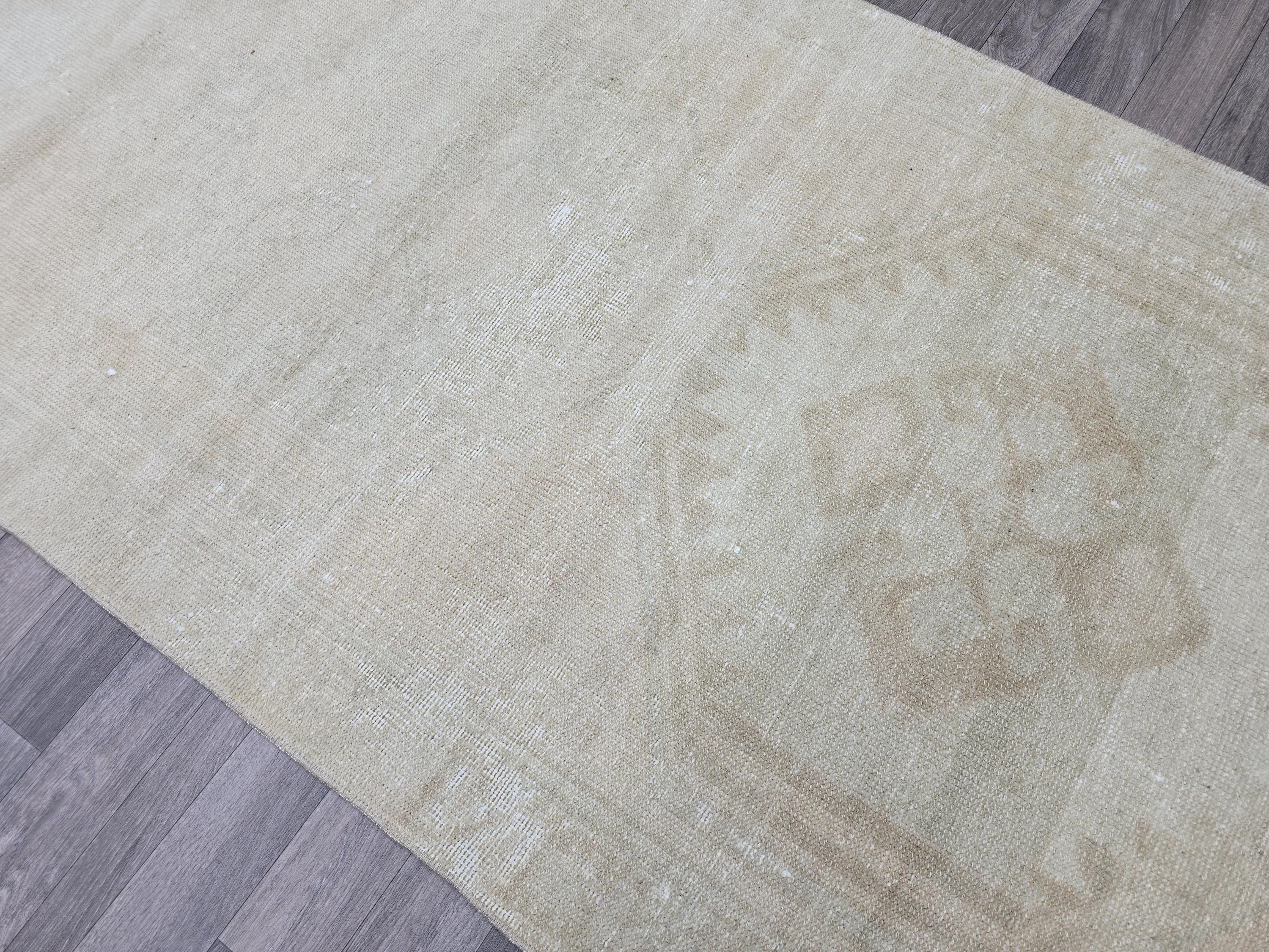 Vintage Oushak Wool Runner Rug: Distressed Turkish Hallway Carpet (3.9x14.25 ft)