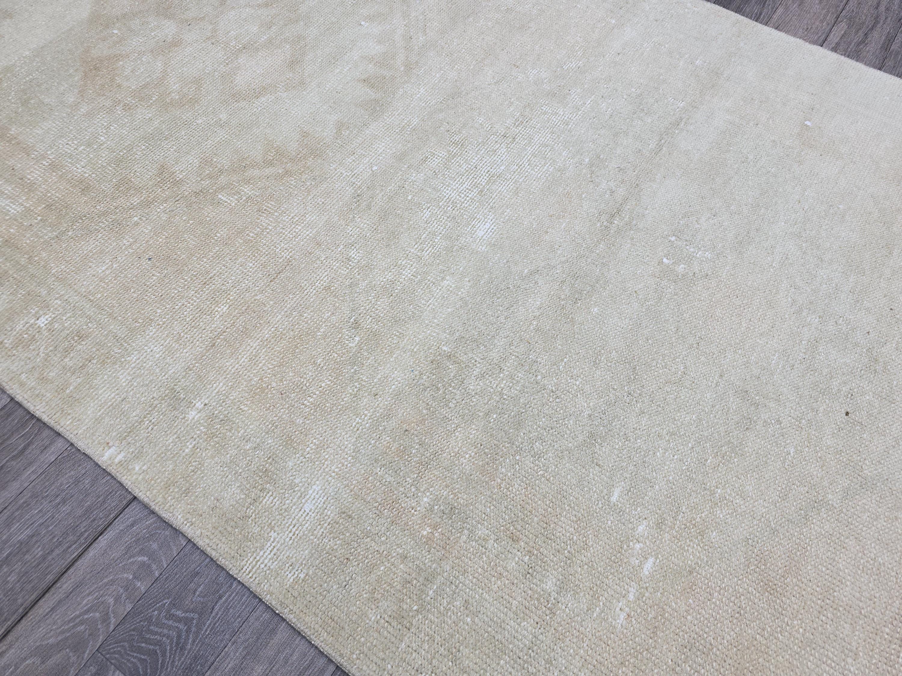 Vintage Oushak Wool Runner Rug: Distressed Turkish Hallway Carpet (3.9x14.25 ft)