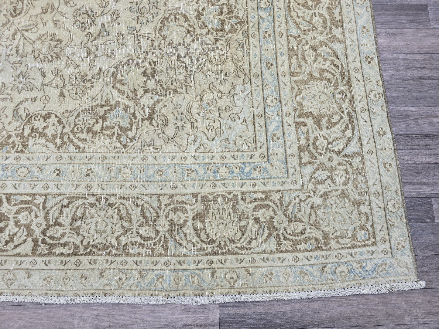 Vintage Turkish Rug 9x12 Beige Oushak Carpet, Handmade Wool Area Rug, Large Neutral Living Room Rug