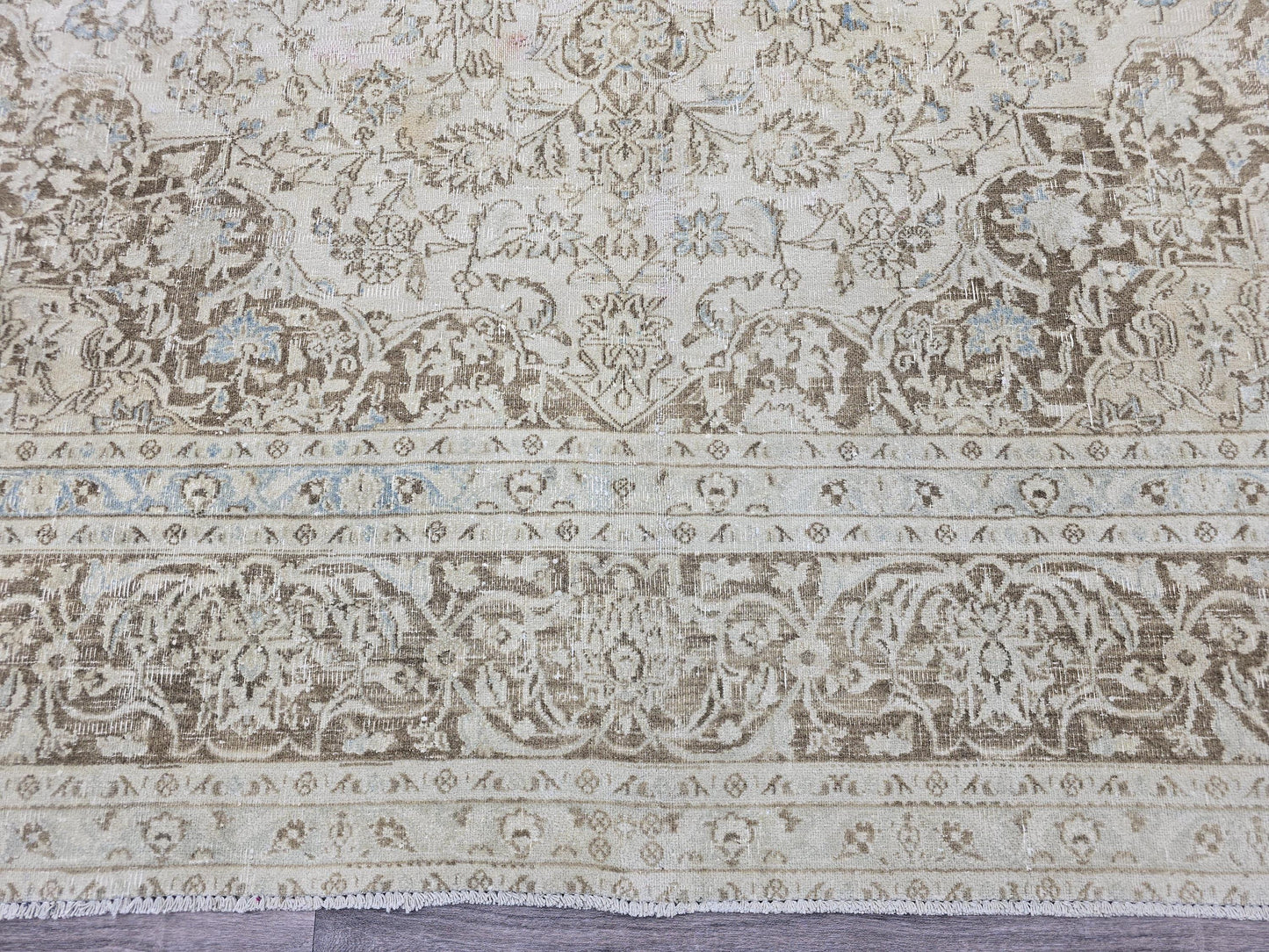 Vintage Turkish Rug 9x12 Beige Oushak Carpet, Handmade Wool Area Rug, Large Neutral Living Room Rug