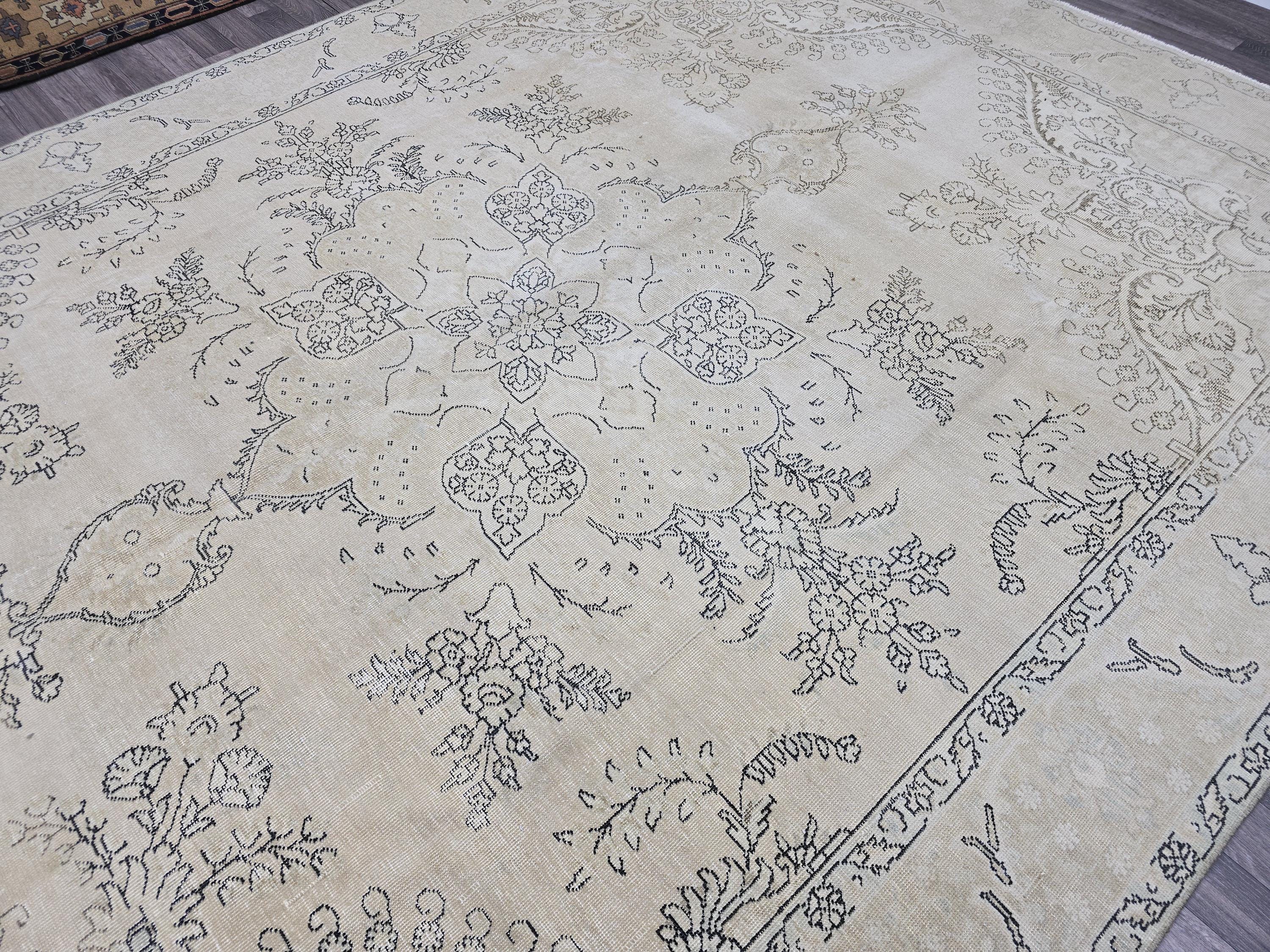 Oversized Turkish Oushak Rug 9x12: Neutral Beige Brown Wool Carpet