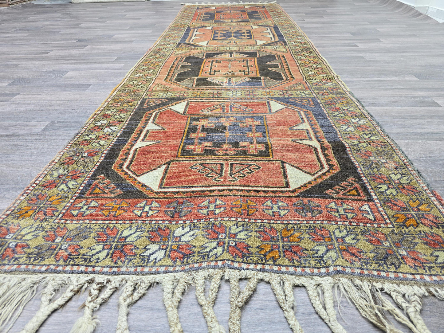 Vintage Turkish Runner Rug: Handknotted Wool Hallway Carpet, 3.4x11.5 ft