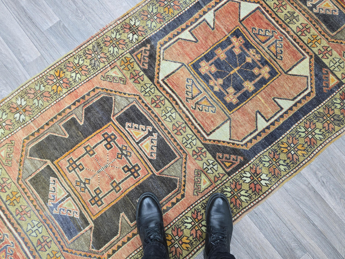 Vintage Turkish Runner Rug: Handknotted Wool Hallway Carpet, 3.4x11.5 ft
