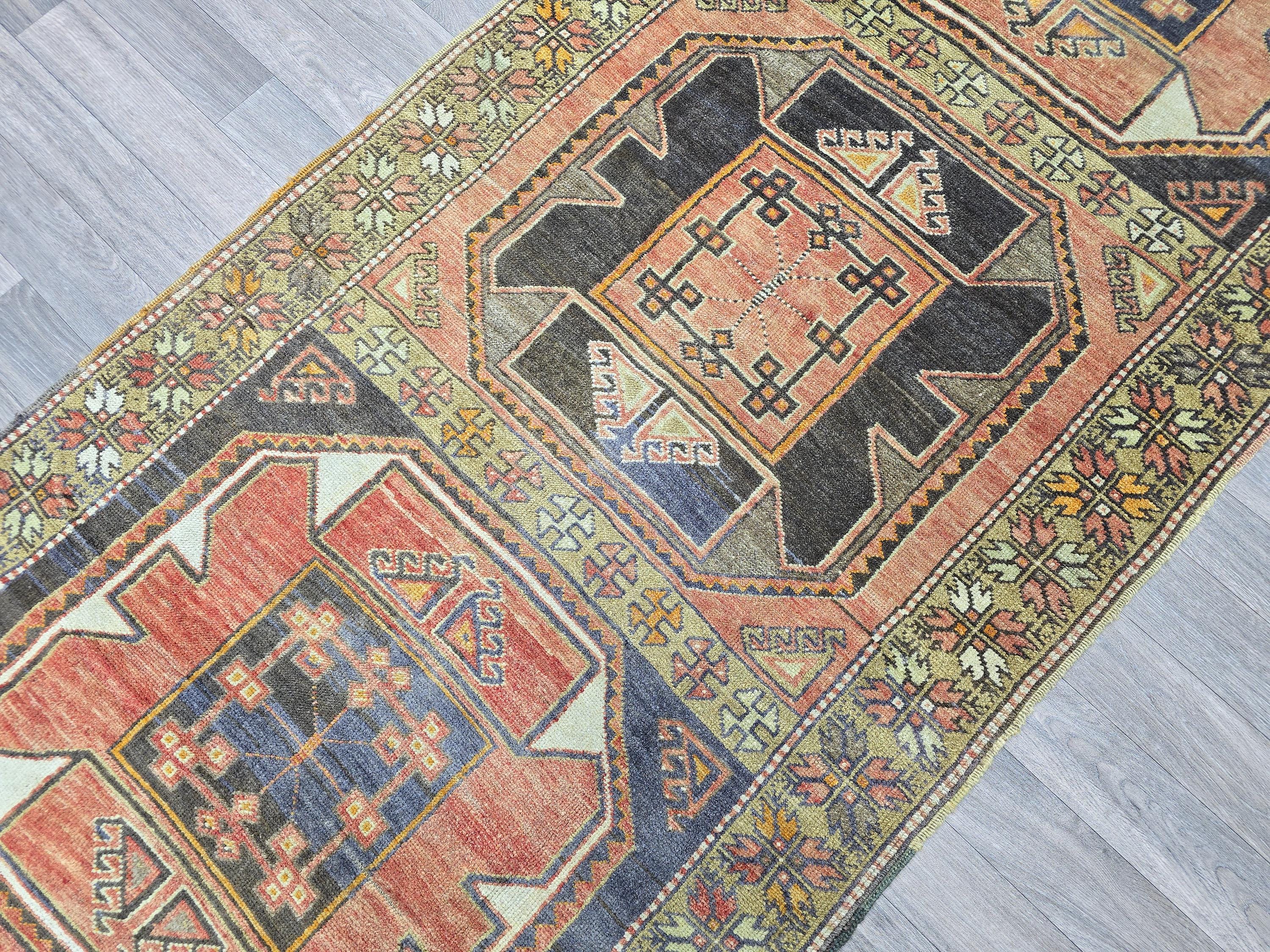 Vintage Turkish Runner Rug: Handknotted Wool Hallway Carpet, 3.4x11.5 ft