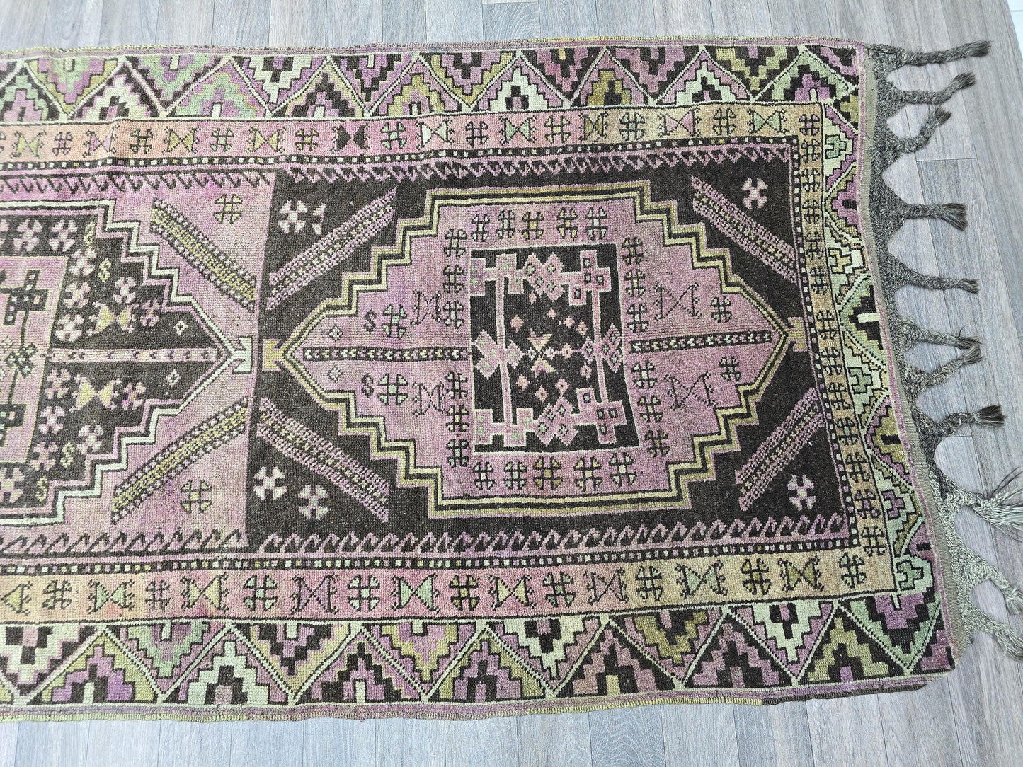 Vintage Turkish Runner Rug 3.6x12.7 ft - Handknotted Muted Pink Oushak Runner - Antique Persian Wool Hallway Carpet - Tribal Long Rug