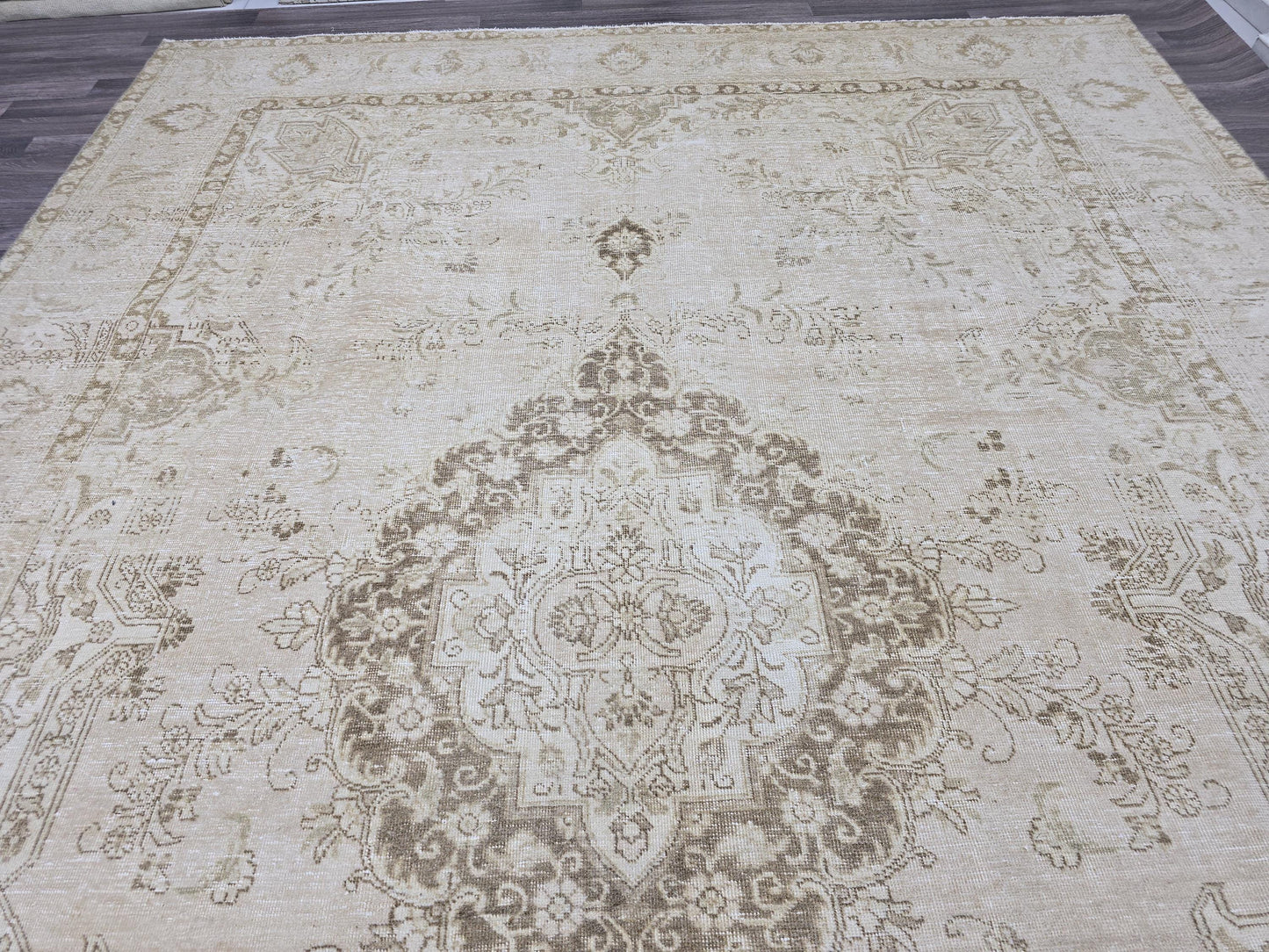 Vintage Turkish Oushak Rug 9x12 Beige Cream Wool Area Rug Handmade Living Room Rug Large Persian Style Carpet //9.30x12.60 feet
