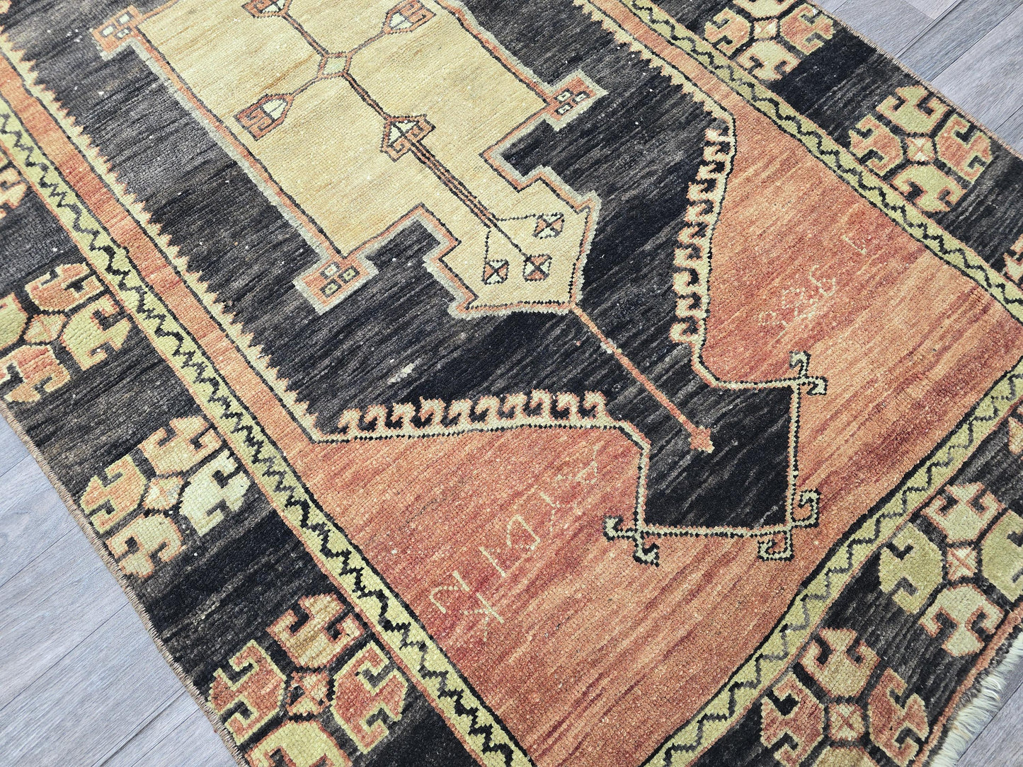 Long Vintage Persian Runner Rug 3.5x12 Handwoven Wool Hallway Carpet Orange Black Geometric Tribal Turkish Long Runner