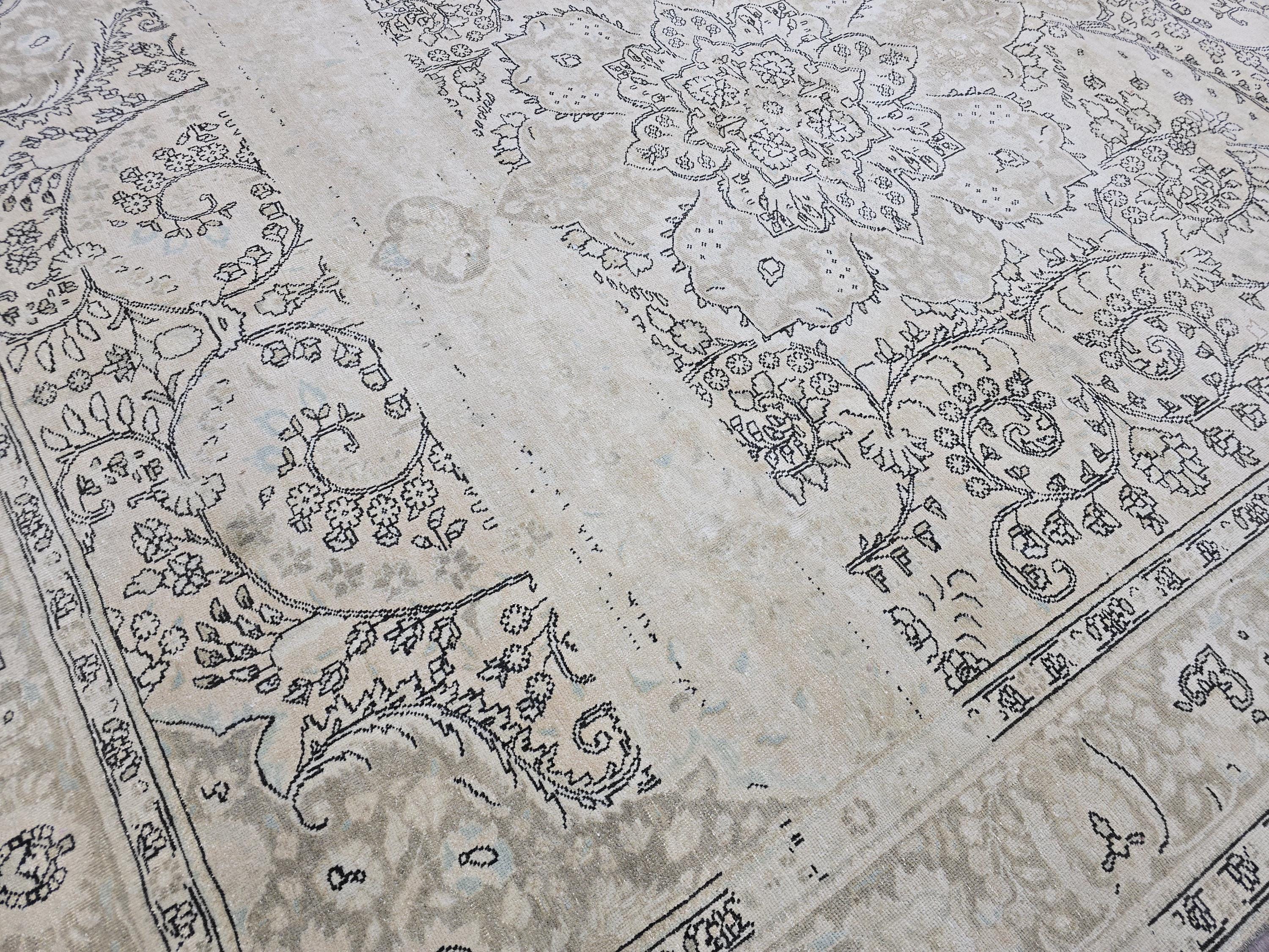 Vintage Turkish Oushak Rug 10x12: Handwoven Wool Beige Carpet