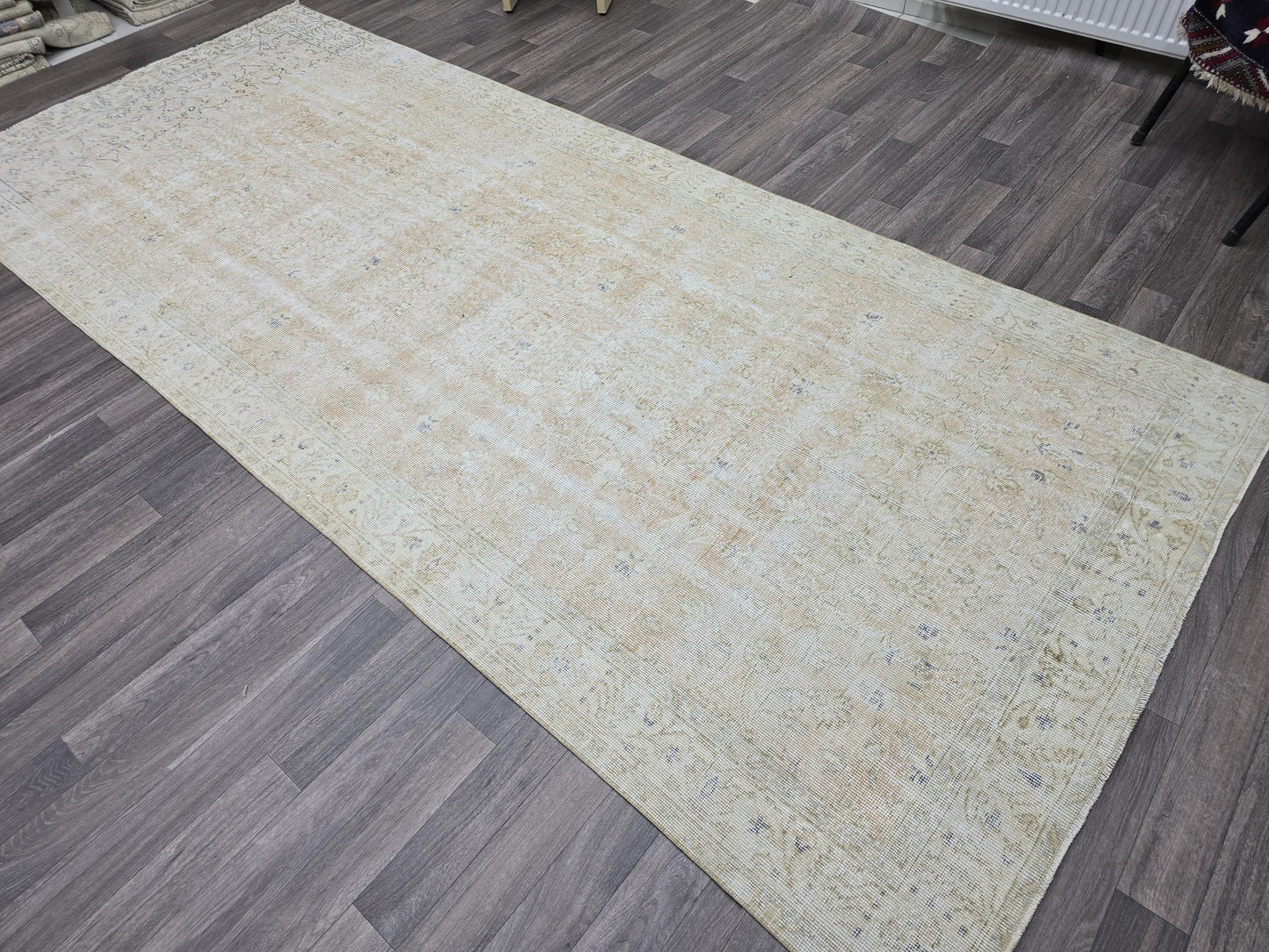 5x12 Vintage Turkish Runner Rug 5x12 Beige Pink Faded Oushak Runner Hallway Carpet Long Distressed Runner