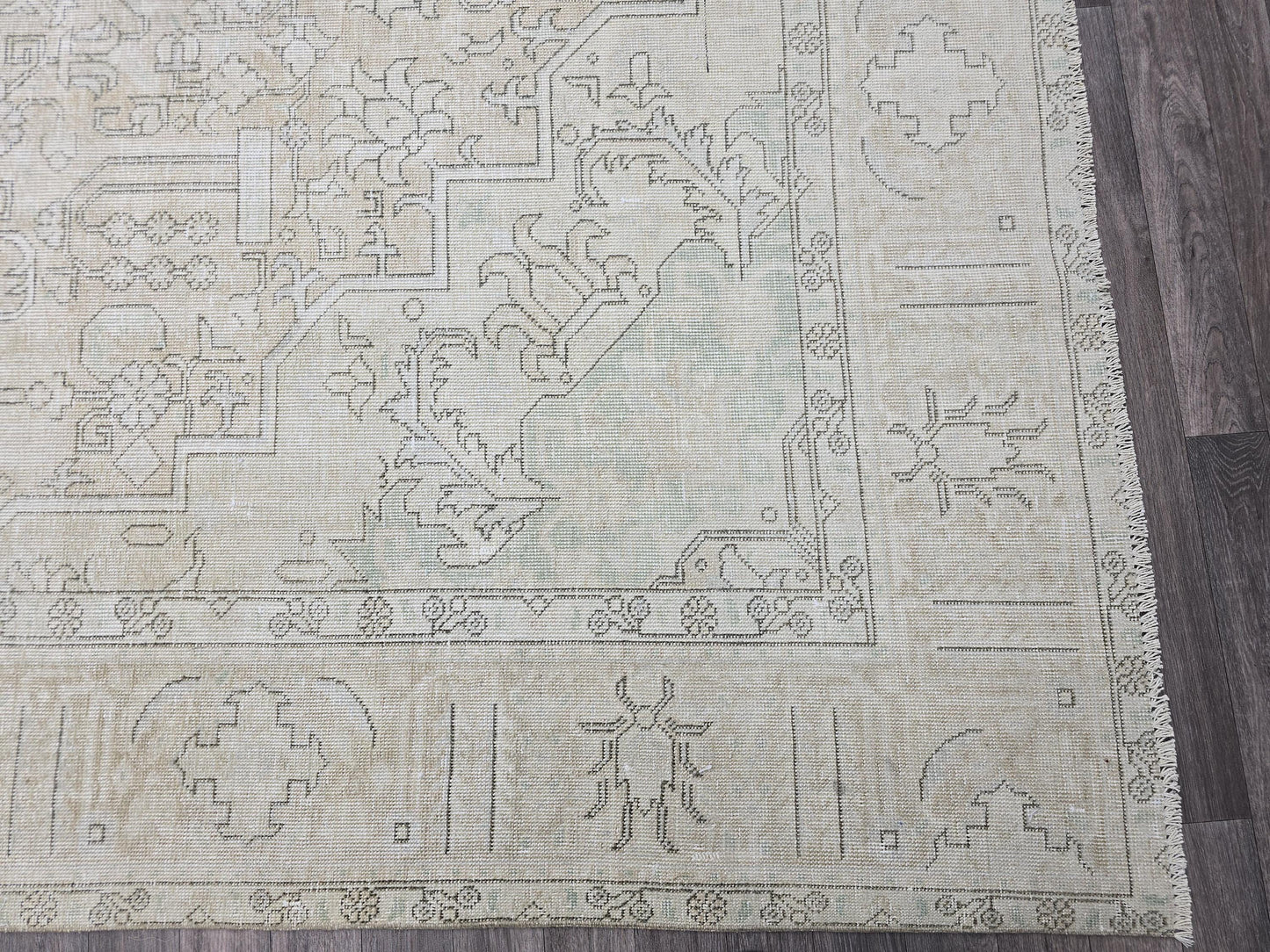 Oversized Neutral Oushak Rug: 9x12 Vintage Turkish Wool Carpet