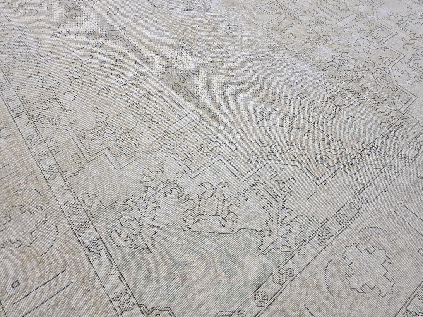 Oversized Neutral Oushak Rug: 9x12 Vintage Turkish Wool Carpet