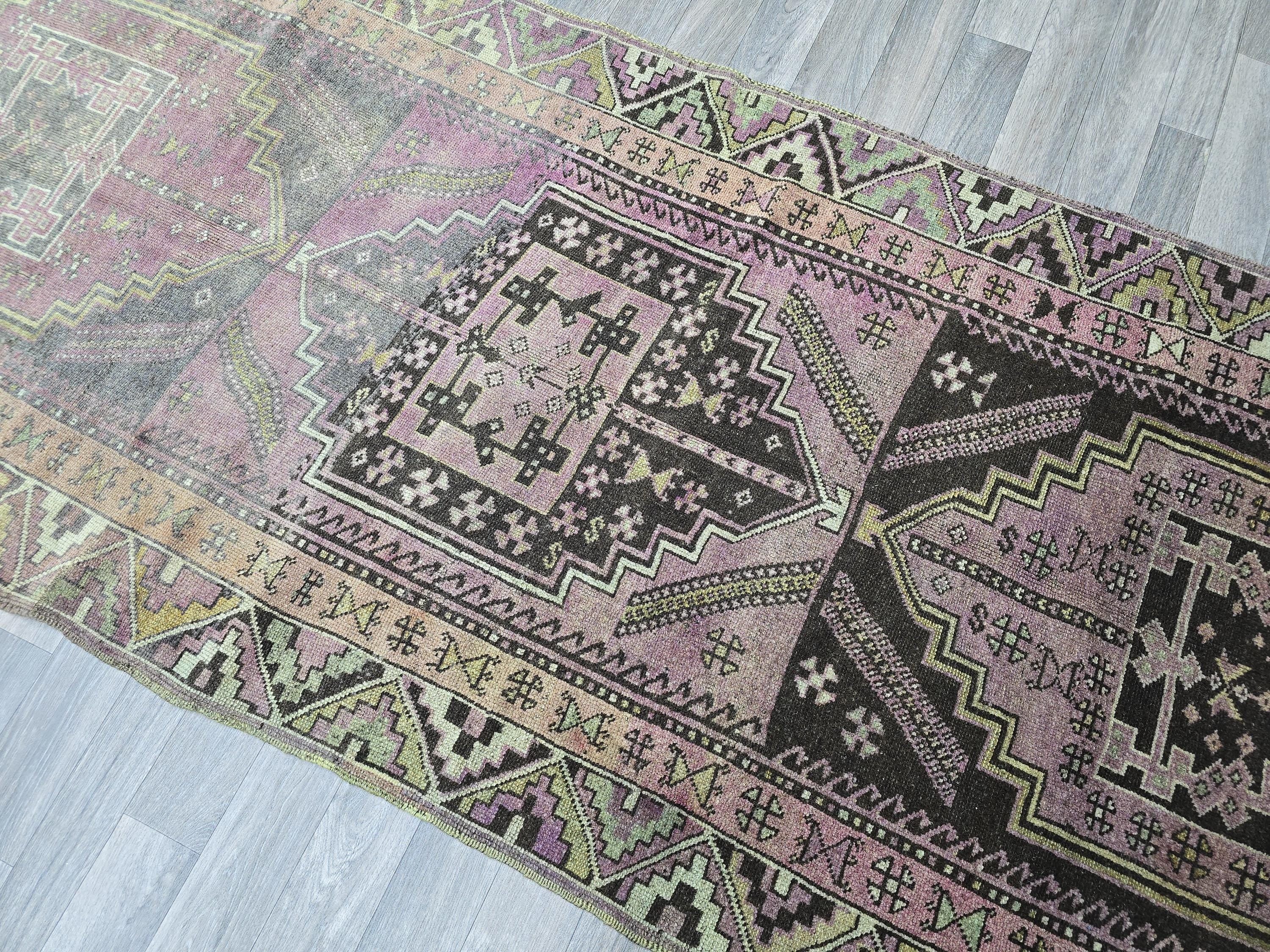 Vintage Oushak Runner Rug: Hand-Knotted Wool Hallway Carpet, 3.6x12.7 ft