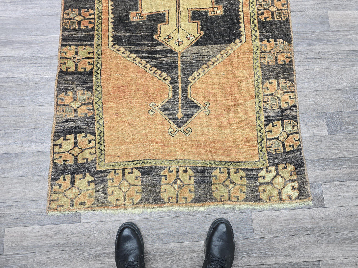 Long Vintage Persian Runner Rug 3.5x12 Handwoven Wool Hallway Carpet Orange Black Geometric Tribal Turkish Long Runner
