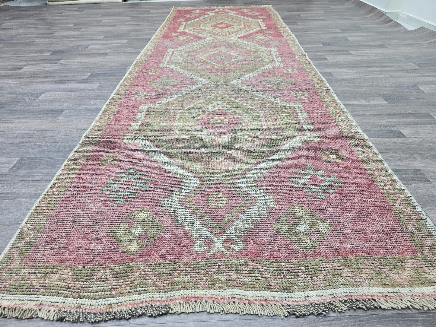 4x11 Wide Turkish Oushak Runner for Hallway - Authentic Wool rug runner for Kitchen and Entryway - Rustic Home Decor
