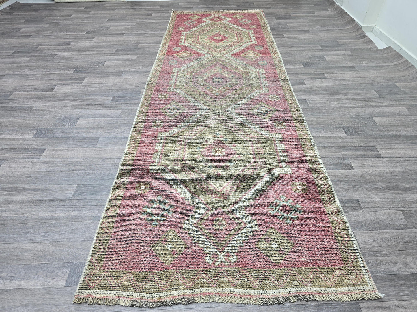 4x11 Wide Turkish Oushak Runner for Hallway - Authentic Wool rug runner for Kitchen and Entryway - Rustic Home Decor