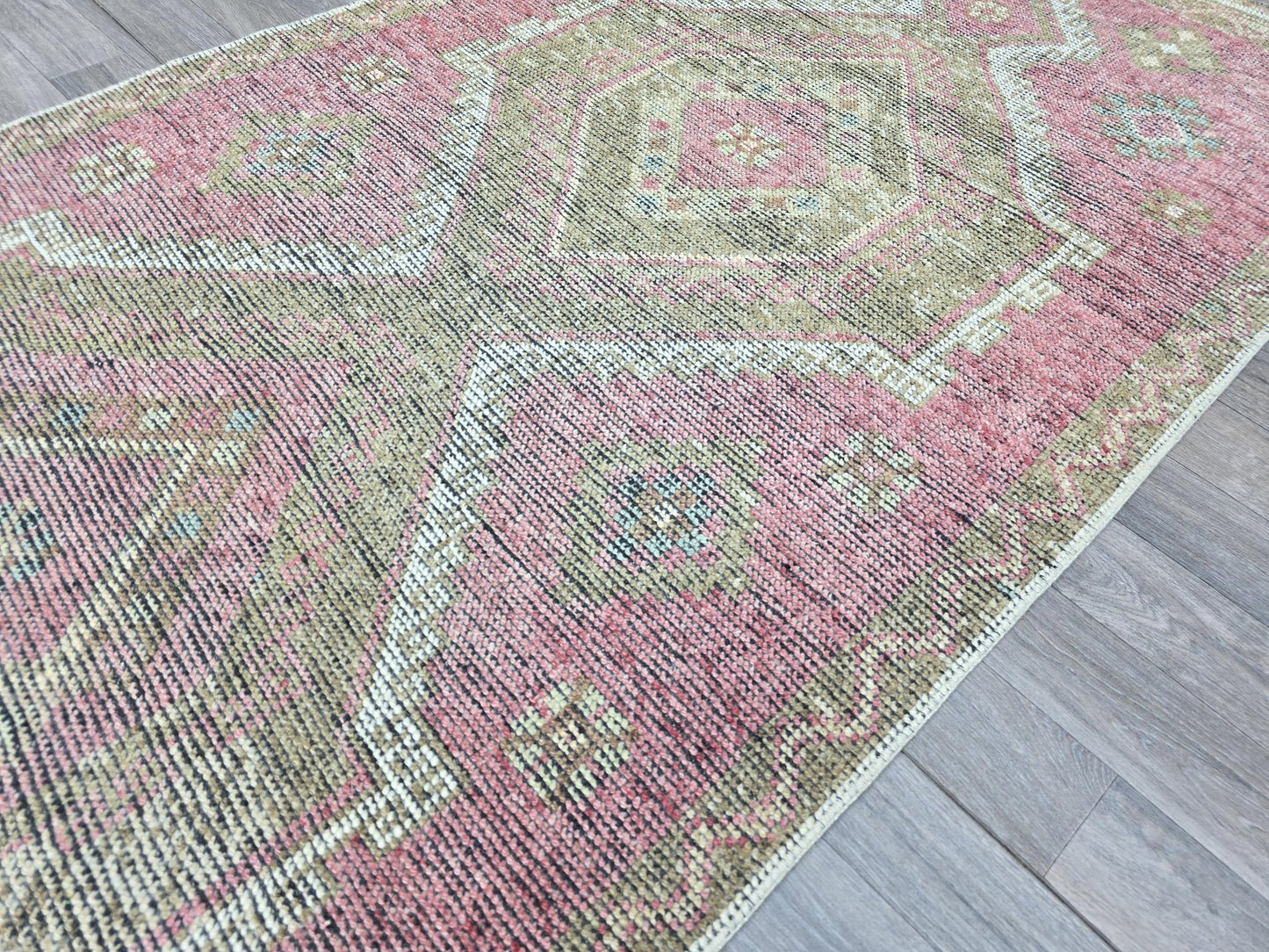 4x11 Wide Turkish Oushak Runner for Hallway - Authentic Wool rug runner for Kitchen and Entryway - Rustic Home Decor
