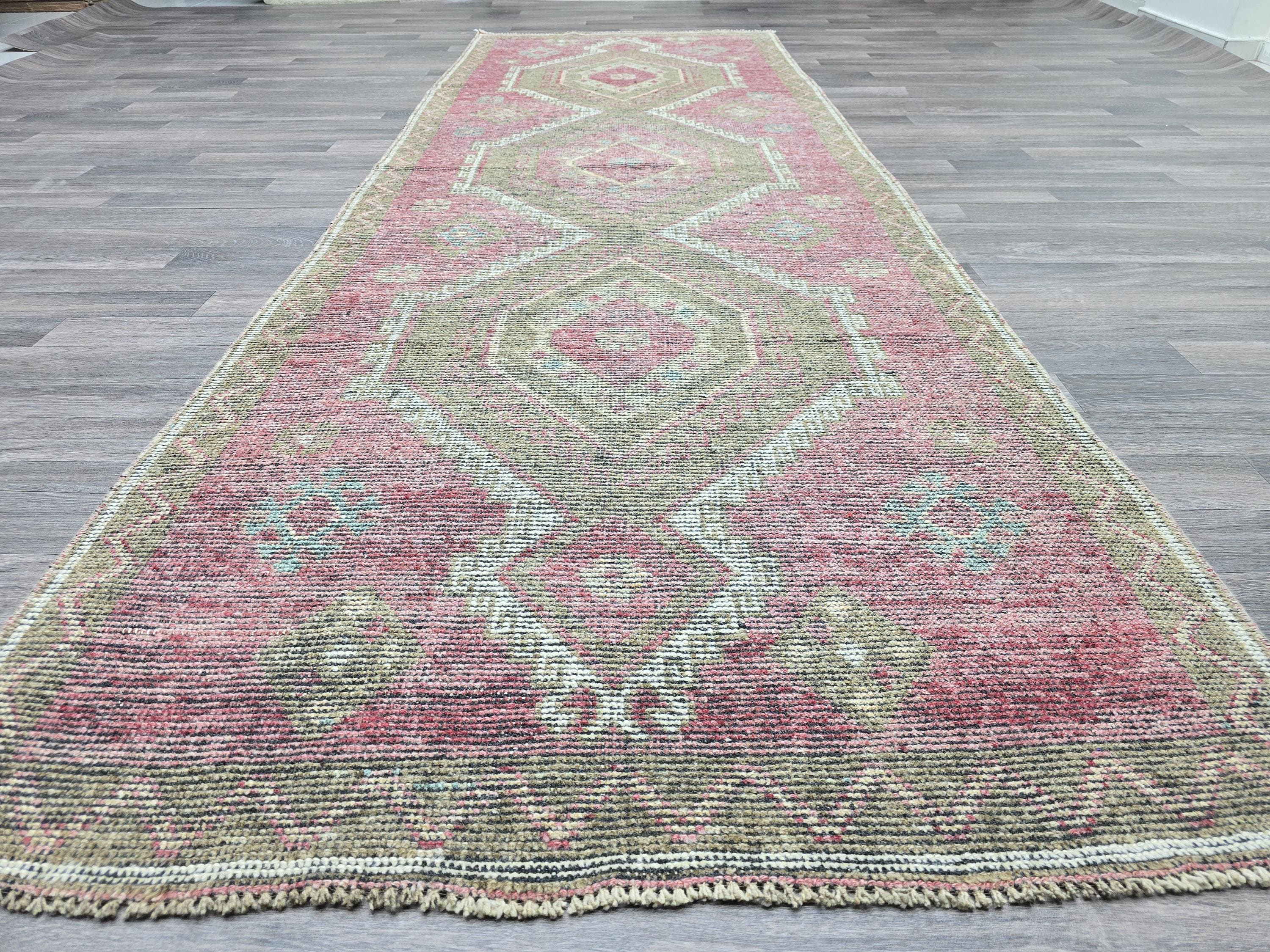Vintage Turkish Oushak Runner Rug: Hand-Knotted Wool Hallway Rug