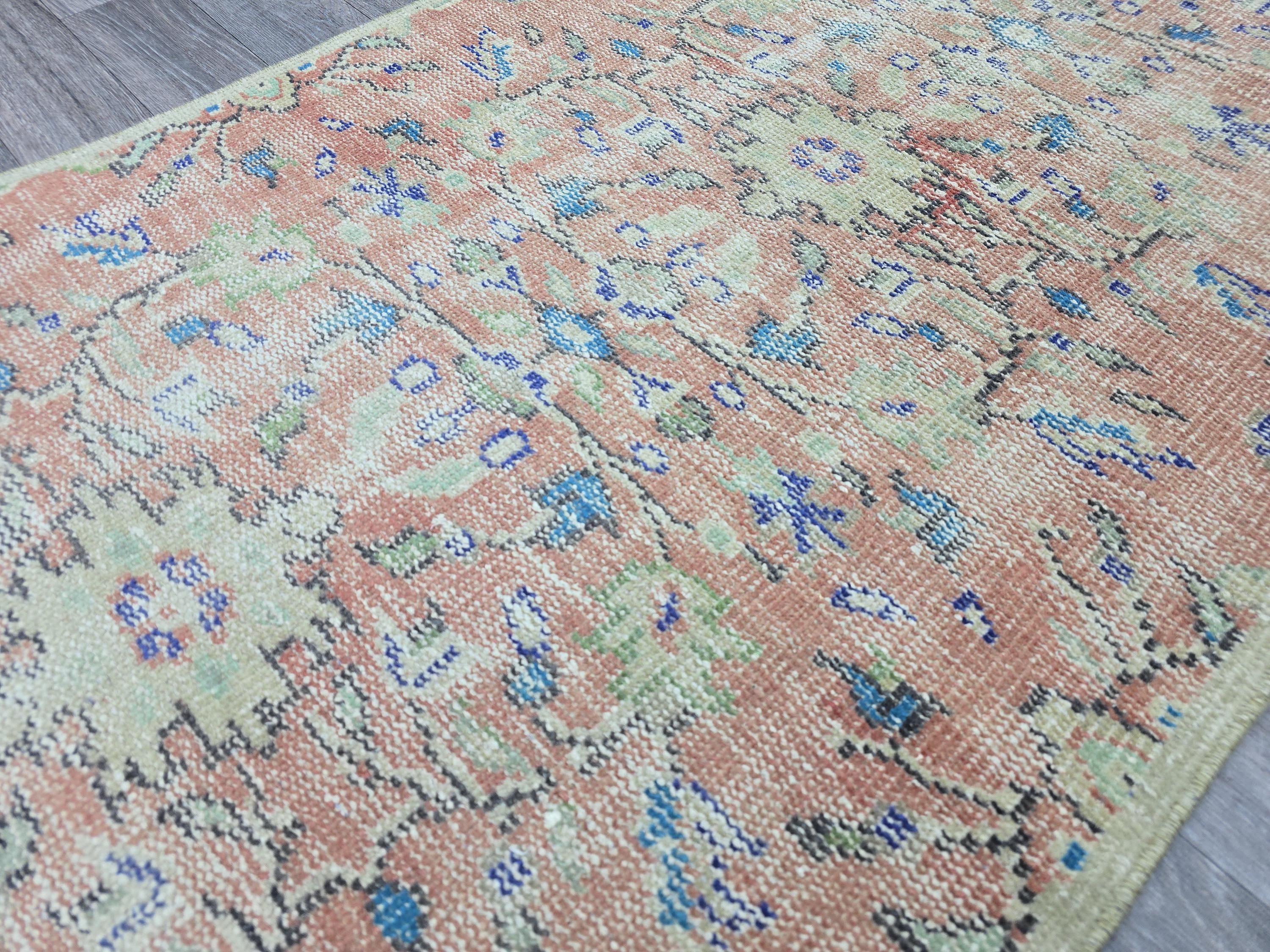 Vintage Oushak Runner Rug: Handknotted Wool Hallway Decor (2.8x9.7 ft)