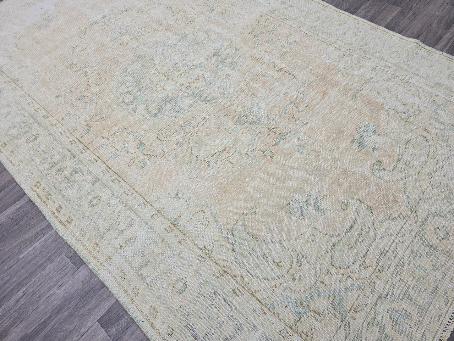 Vintage Oushak Rug 6x10 Cream Turkish Area Rug Faded Persian Carpet Muted Wool Rug Handknotted Living Room Dining Room Free Shipping
