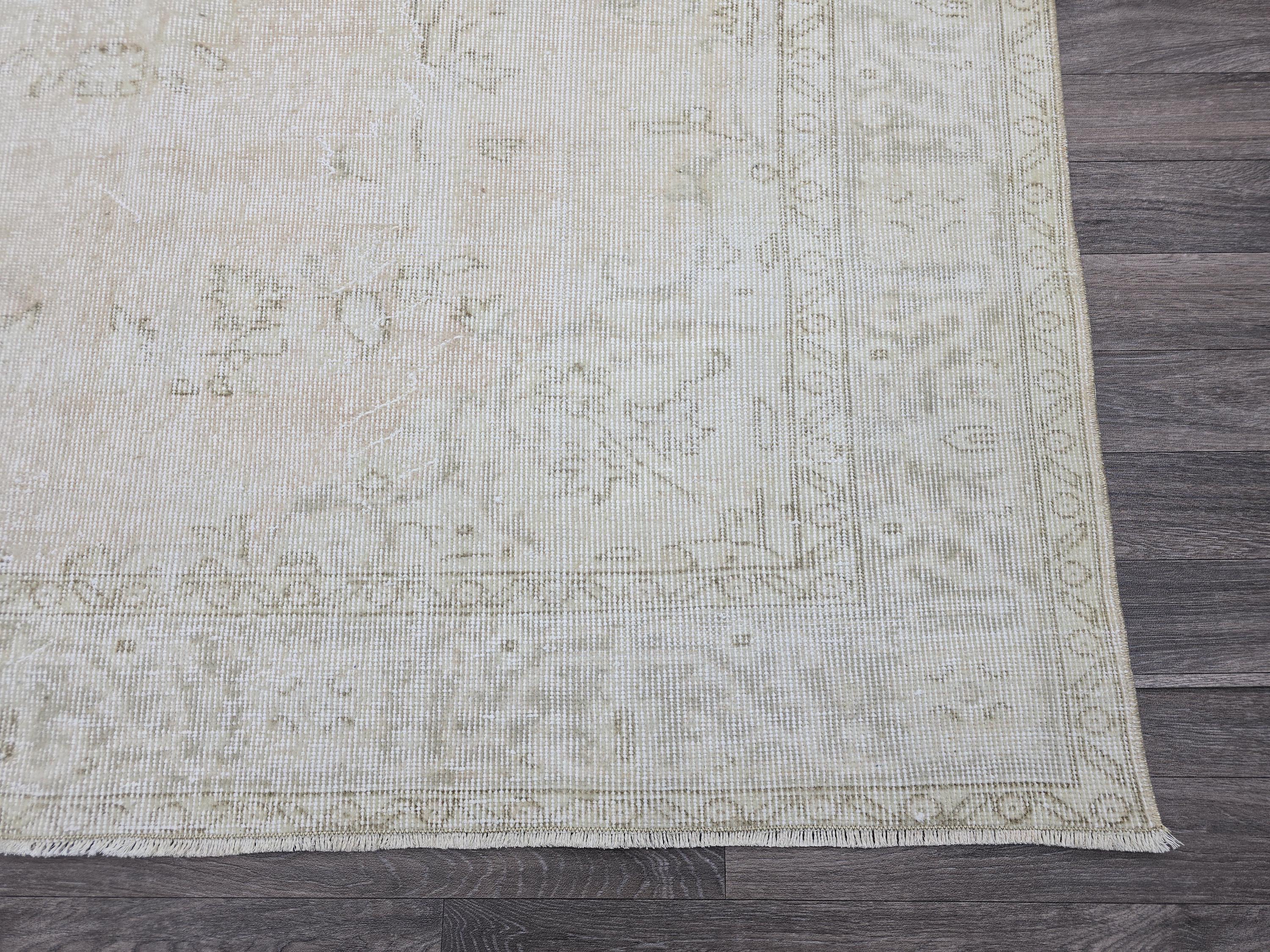 Vintage Oushak Rug 6x10: Handknotted Turkish Wool Carpet