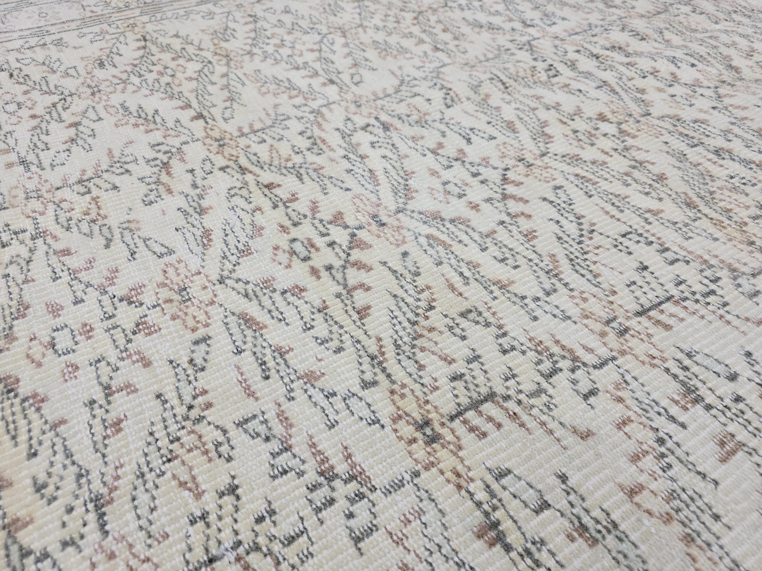 6x9 Vintage Turkish Oushak Rug: Handmade Wool Ivory Beige Carpet