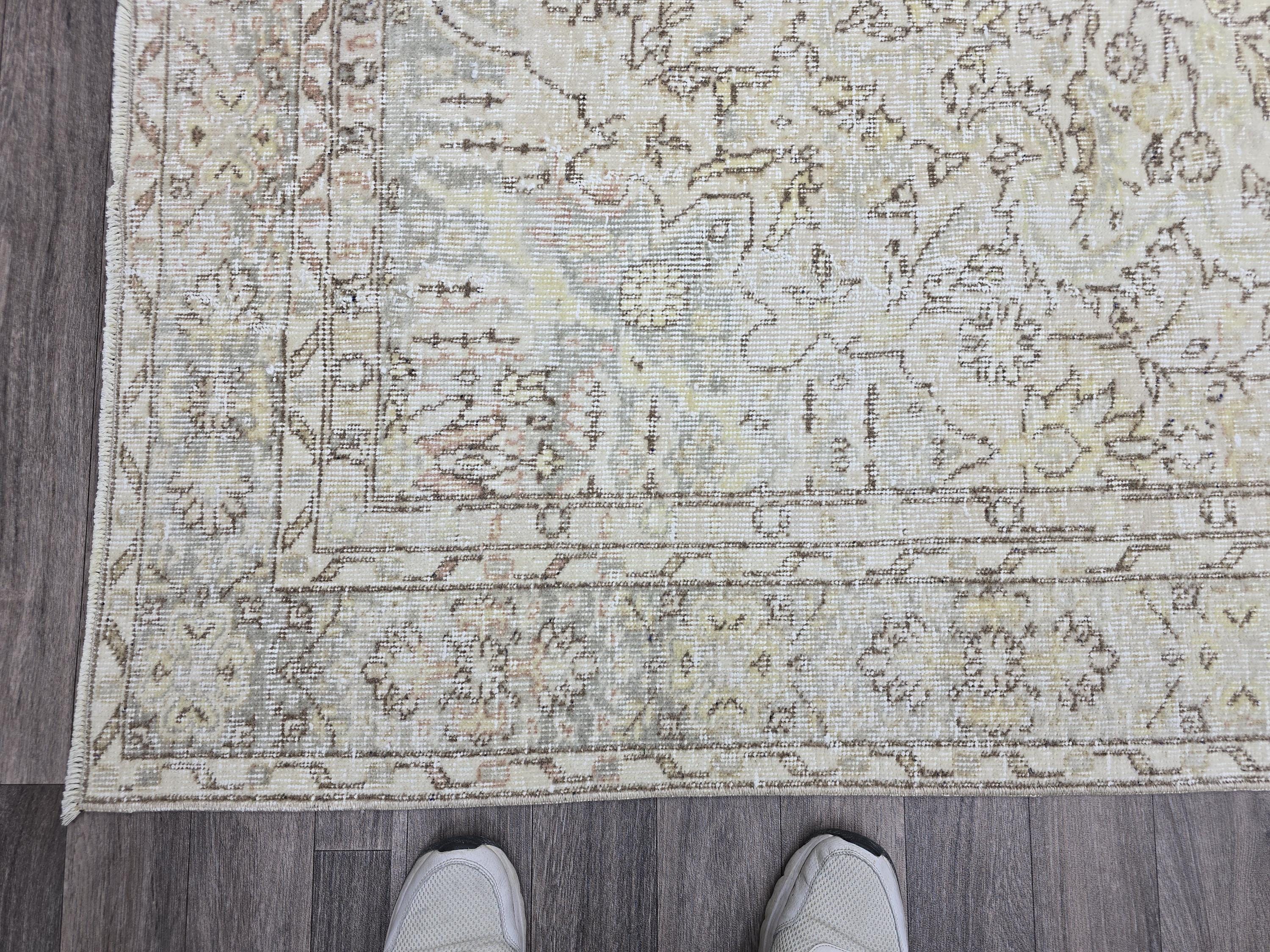 7x10 Vintage Turkish Oushak Rug: Handknotted Wool, Muted Neutral