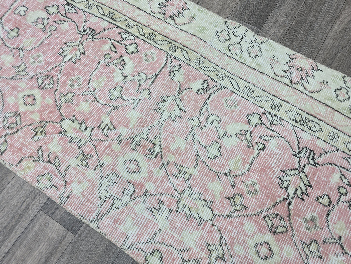 Vintage Turkish Runner Rug: Pink Oushak Wool Hallway Carpet