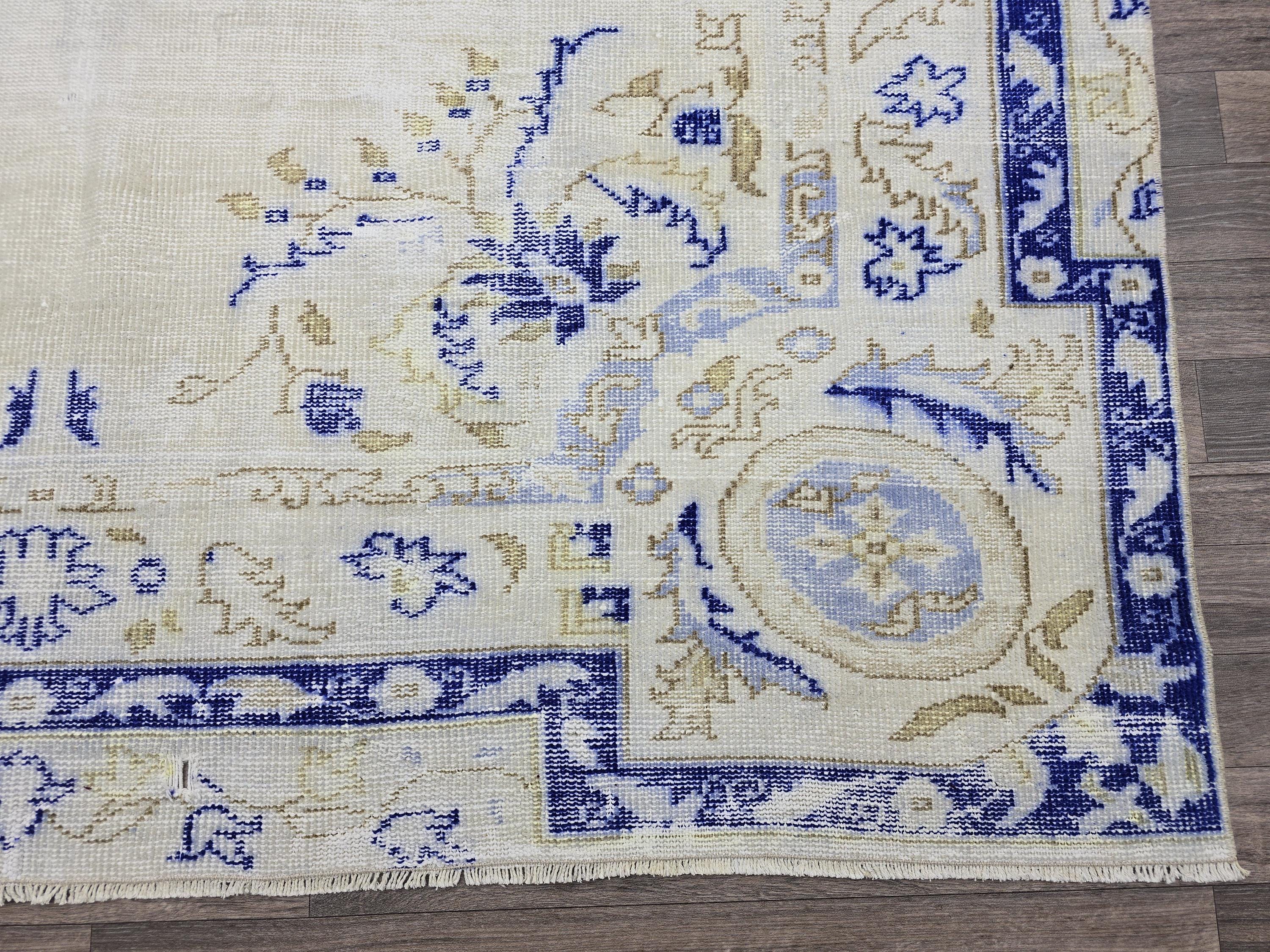 7x11 Vintage Oushak Wool Rug: Hand-Knotted Turkish Medallion Design