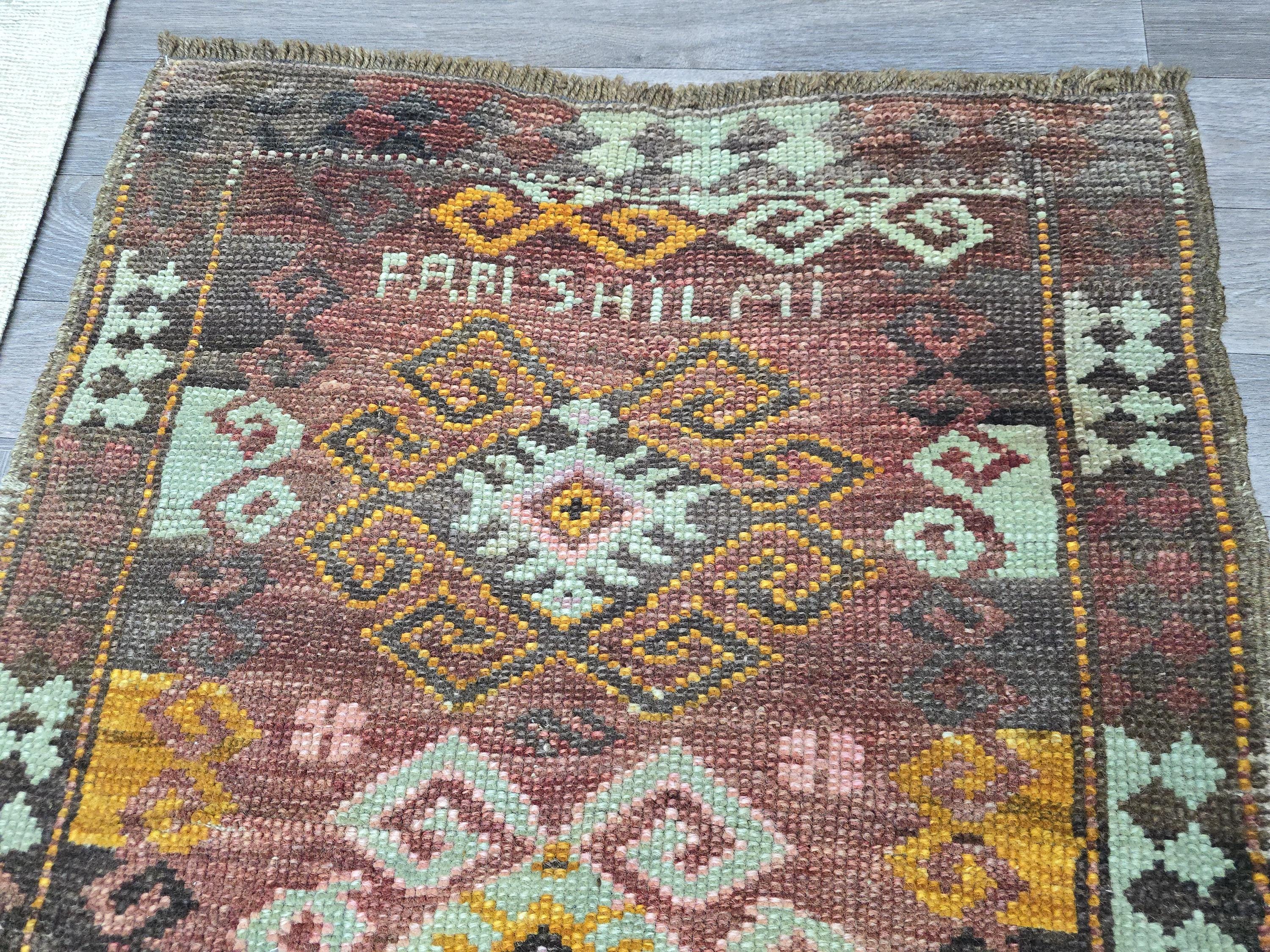 Antique Turkish Wool Rug: Small Oushak Yastik Doormat