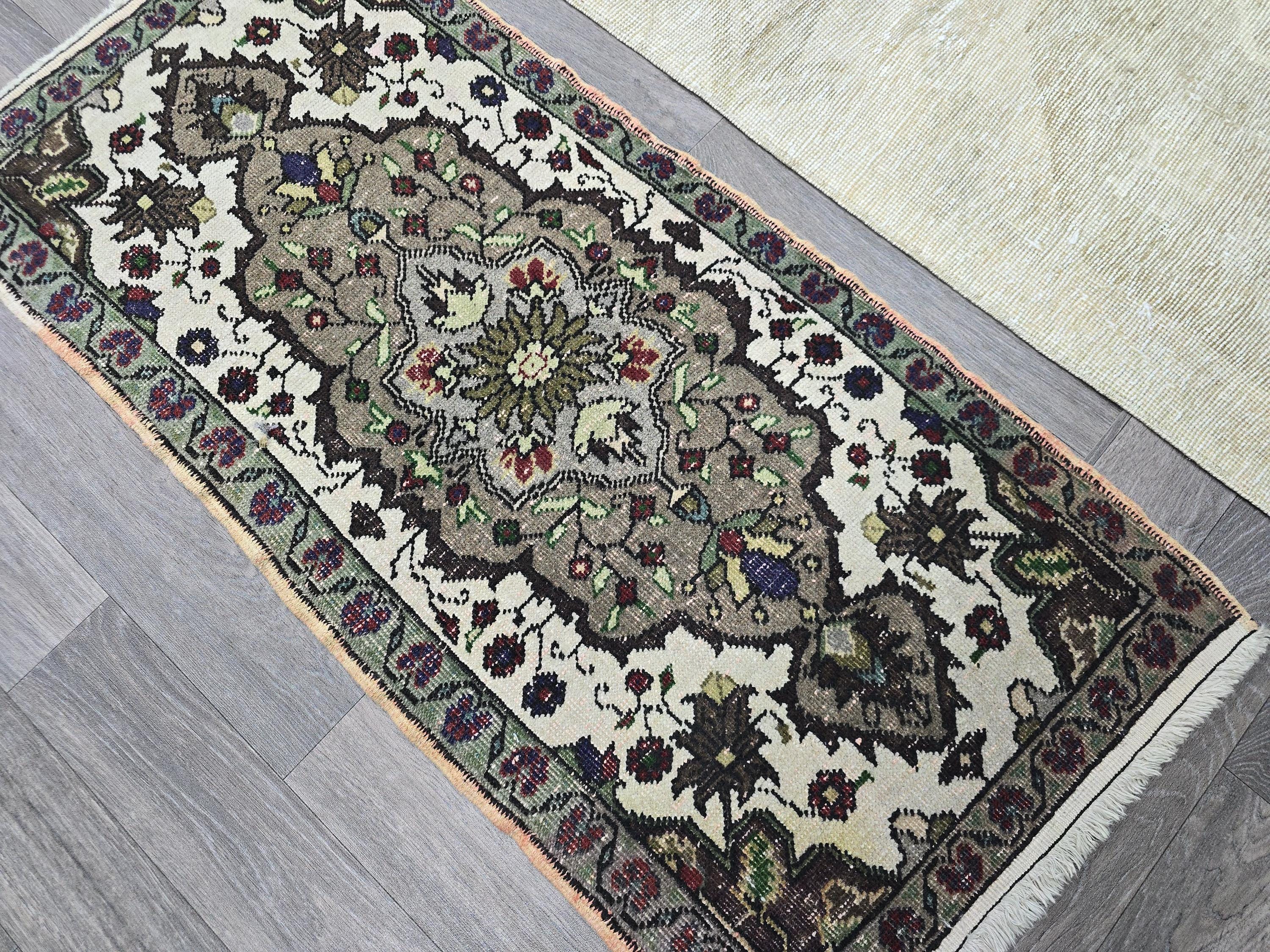 Vintage Turkish Oushak Rug 2x3: Hand-Knotted Wool Entry Rug