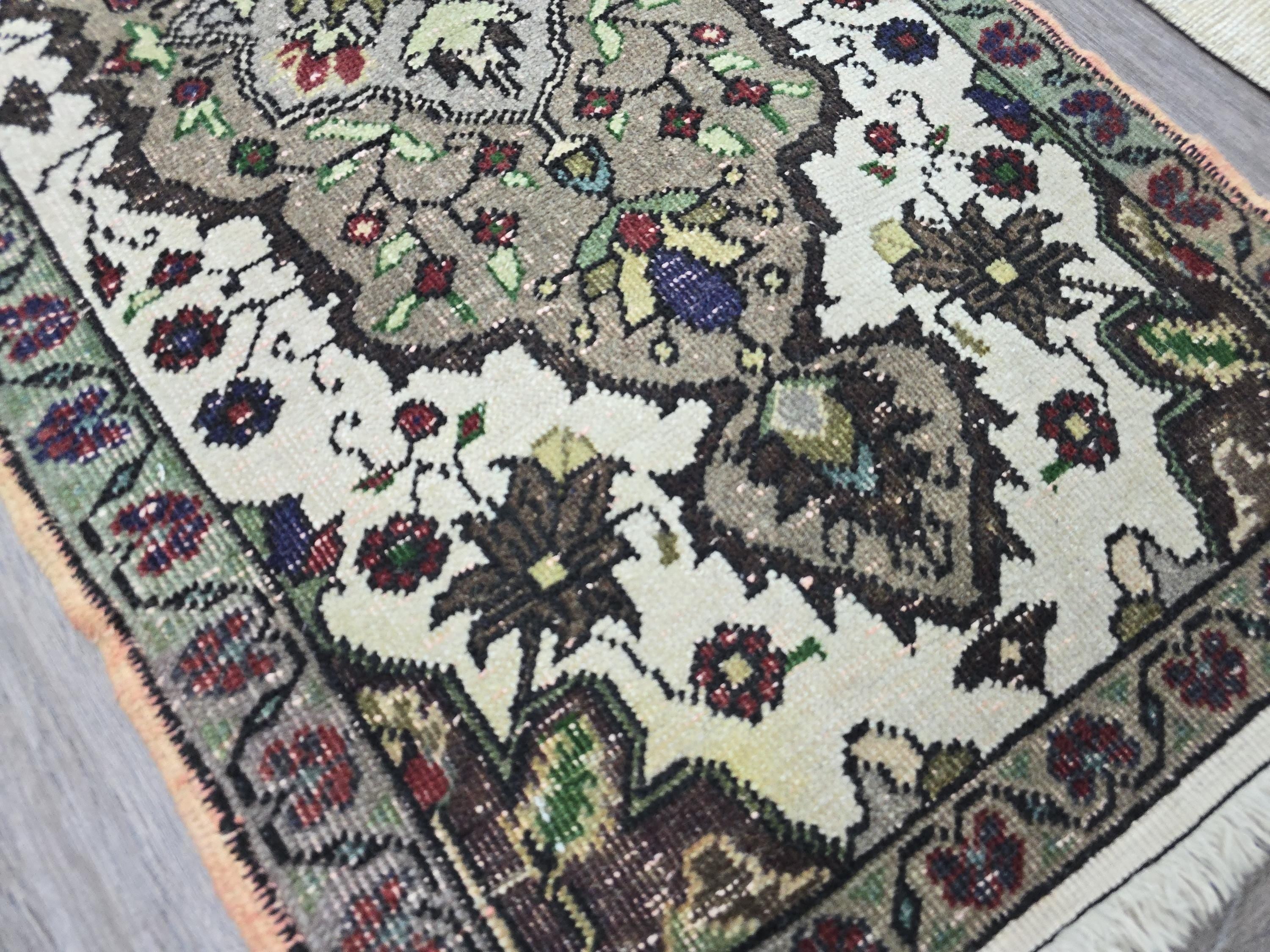 Vintage Turkish Oushak Rug 2x3: Hand-Knotted Wool Entry Rug