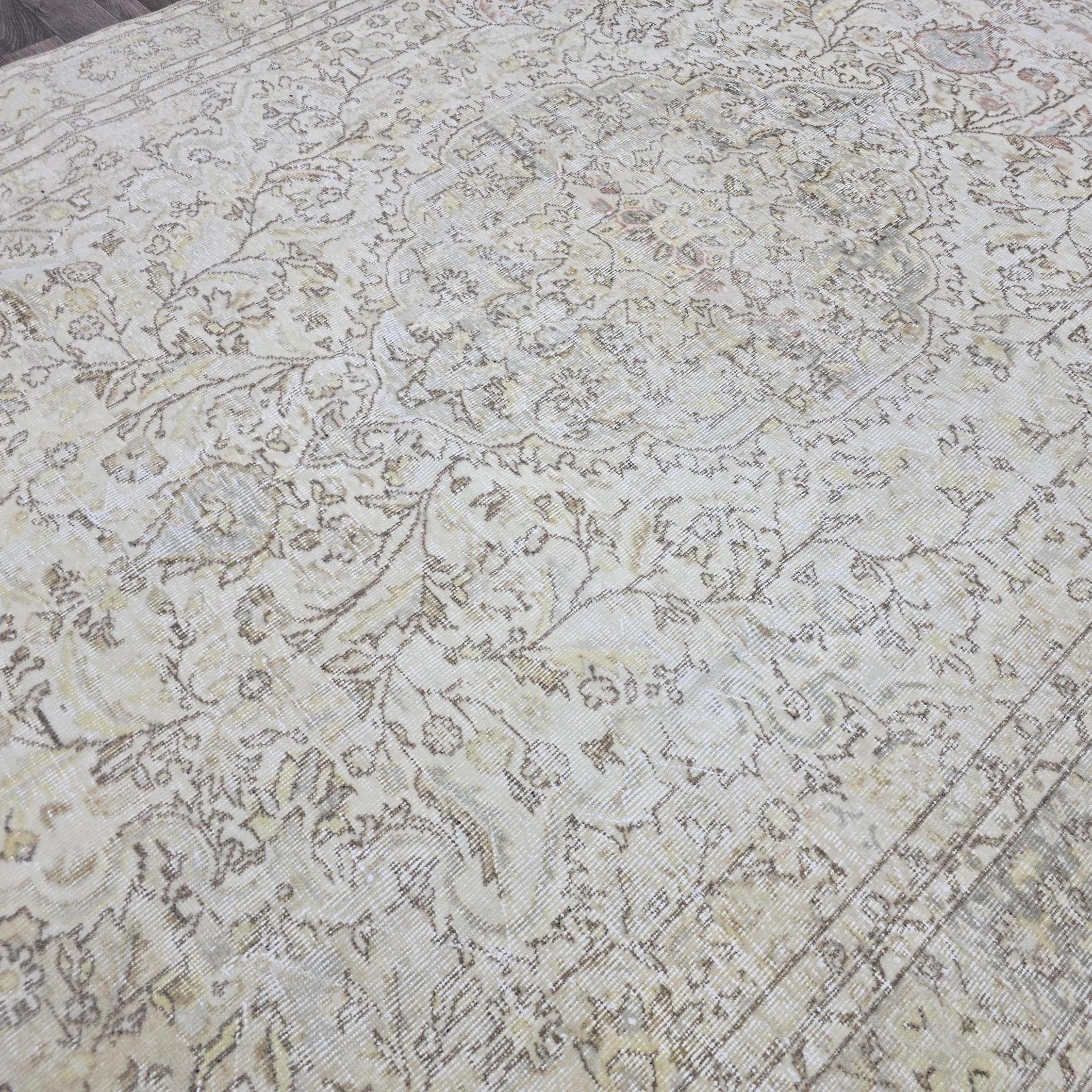 7x10 Vintage Turkish Oushak Rug: Handknotted Wool, Muted Neutral